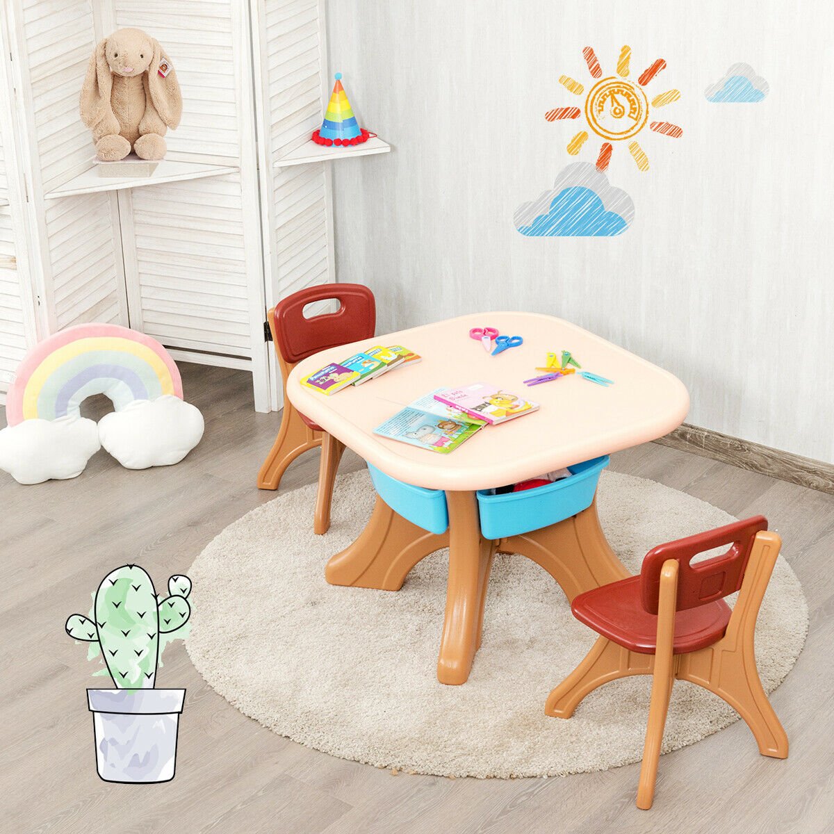 Kids Activity Table & Chair Set Play Furniture with Storage, Brown Kids Table & Chair Sets   at Gallery Canada