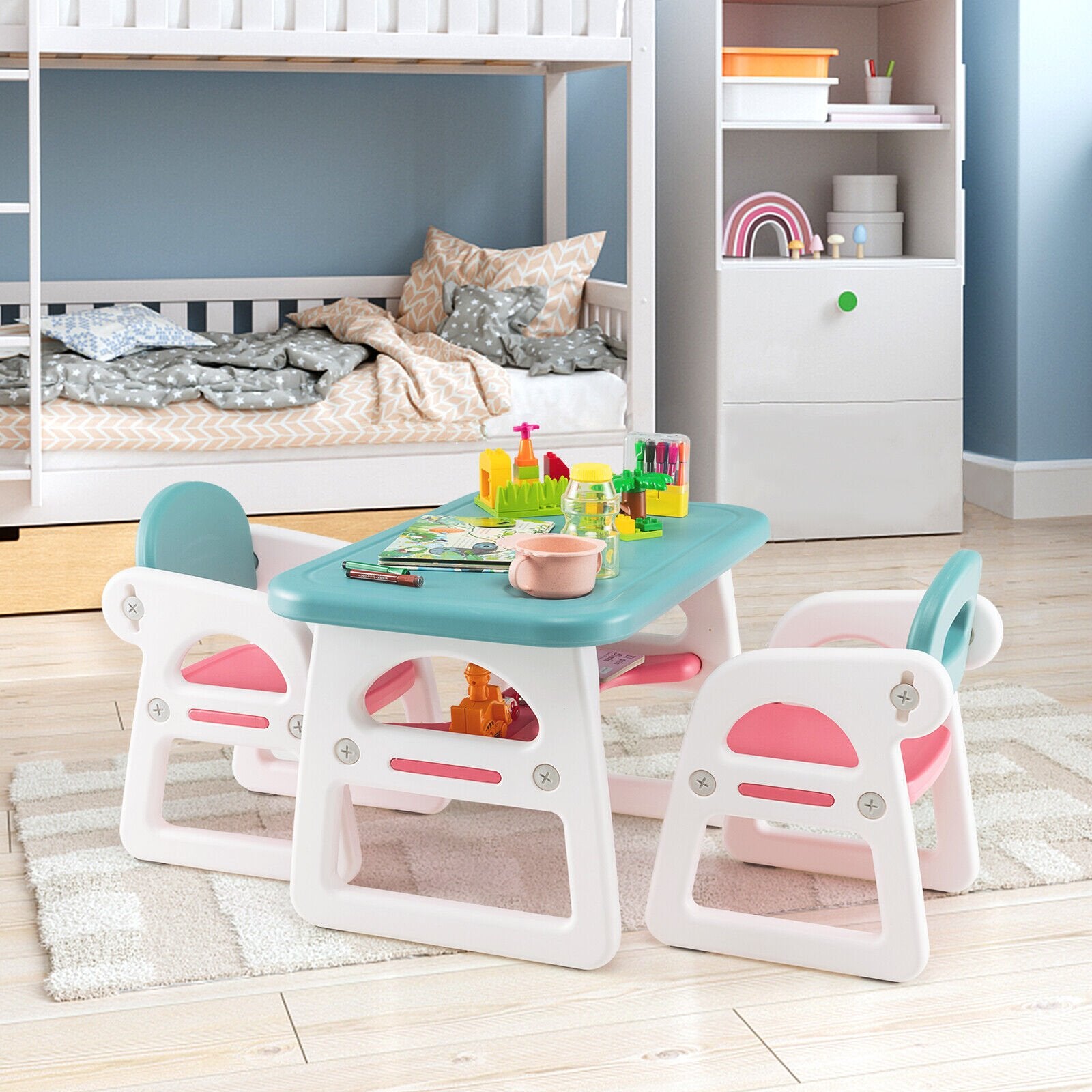 Kids Table and Chair Set with Building Blocks, Pink & Blue Kids Table & Chair Sets   at Gallery Canada