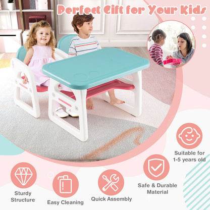 Kids Table and Chair Set with Building Blocks, Pink & Blue - Gallery Canada