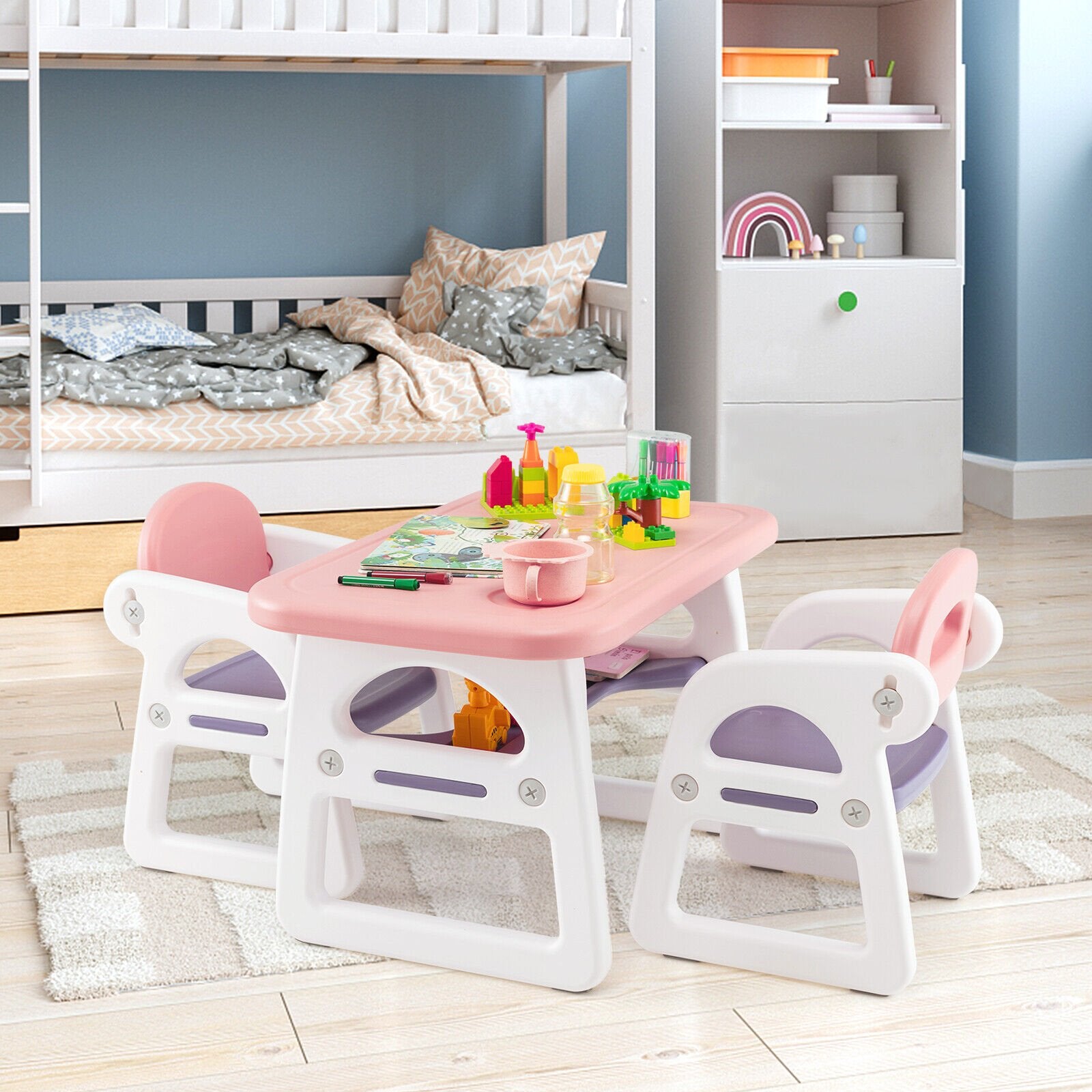 Kids Table and Chair Set with Building Blocks, Pink & Purple Kids Table & Chair Sets   at Gallery Canada