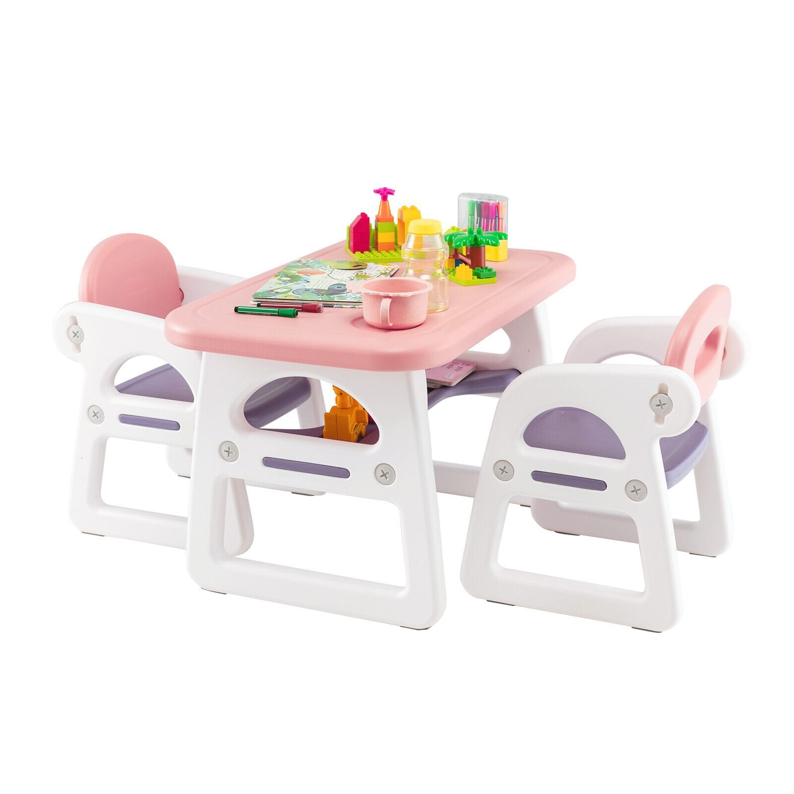 Kids Table and Chair Set with Building Blocks, Pink & Purple Kids Table & Chair Sets   at Gallery Canada