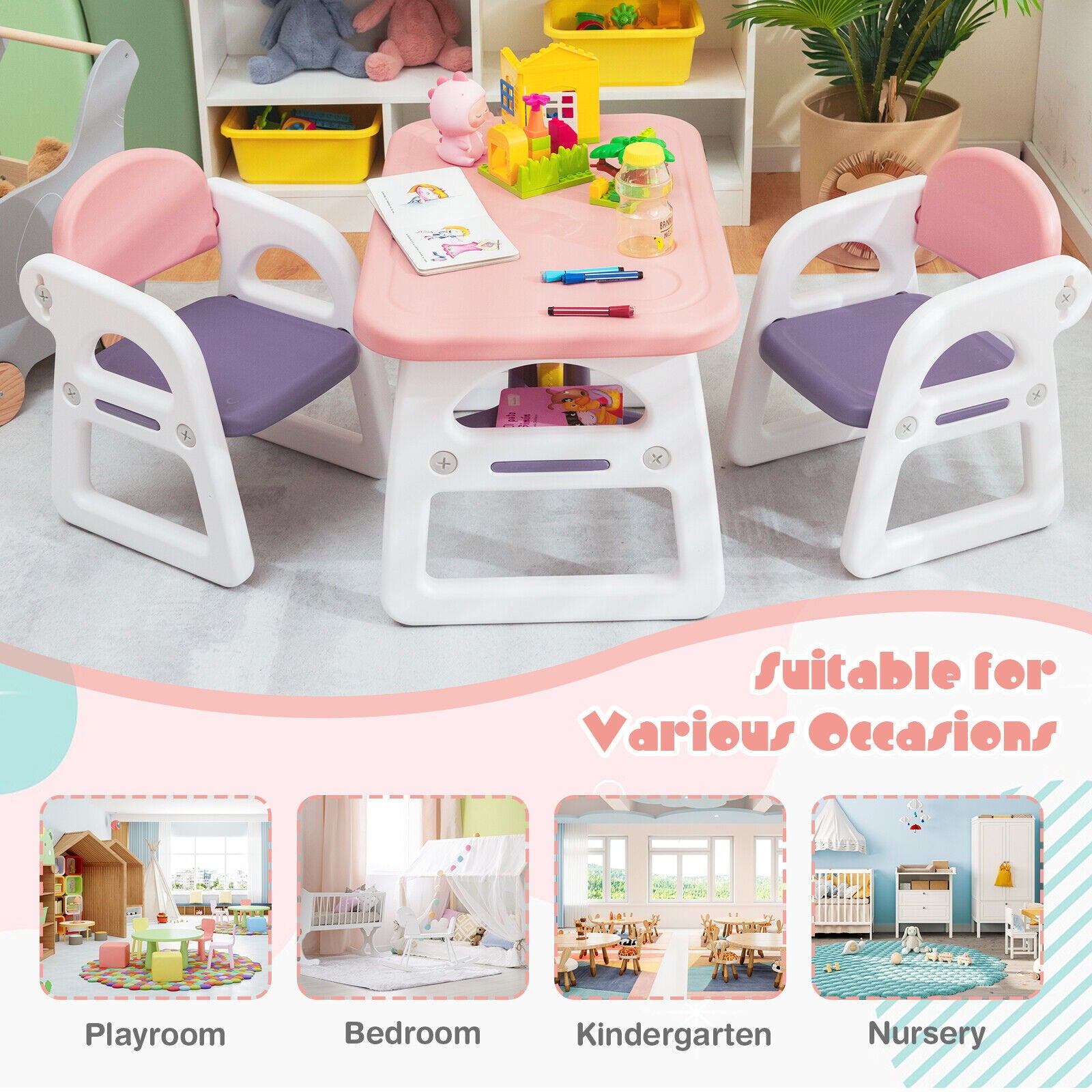 Kids Table and Chair Set with Building Blocks, Pink & Purple Kids Table & Chair Sets   at Gallery Canada