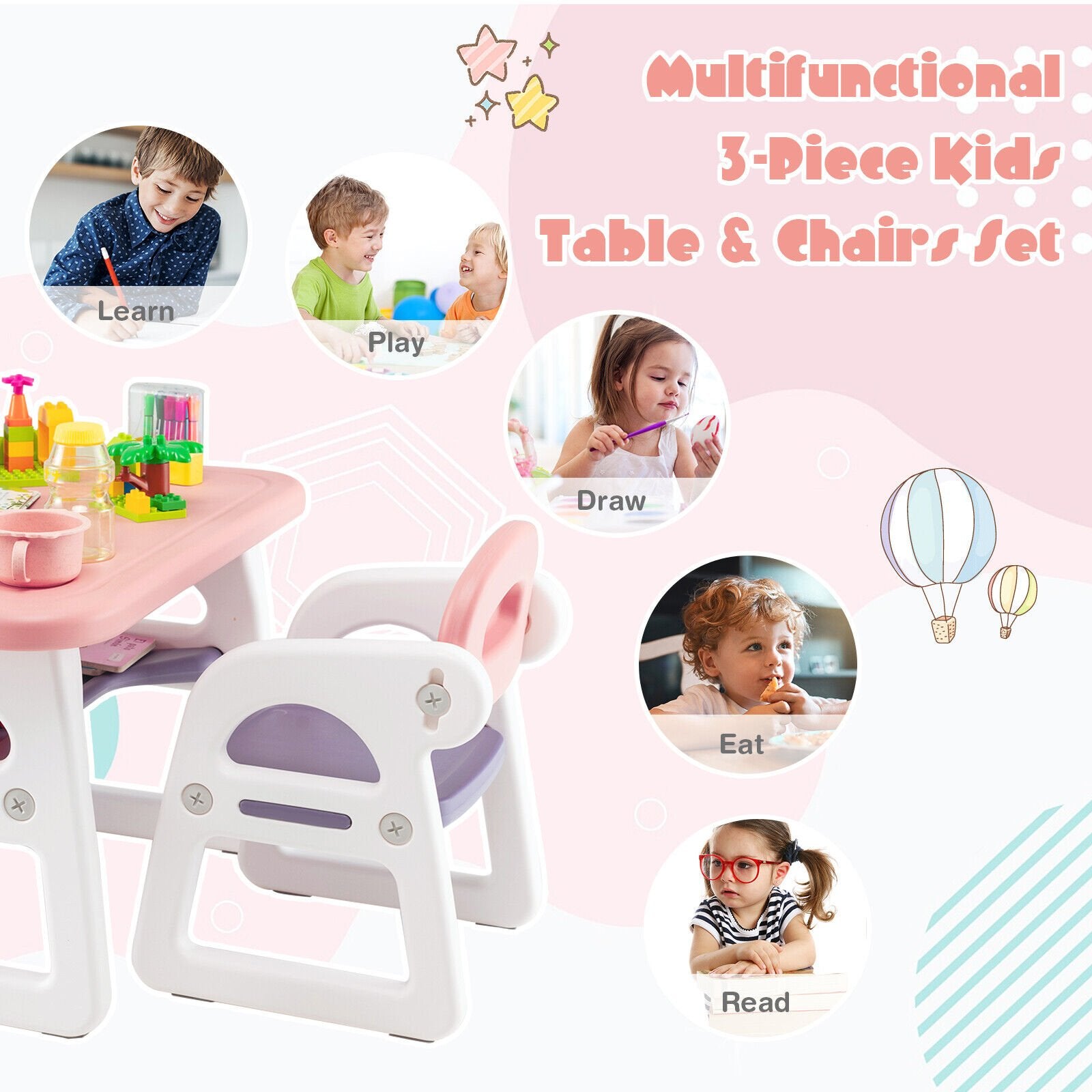 Kids Table and Chair Set with Building Blocks, Pink & Purple Kids Table & Chair Sets   at Gallery Canada