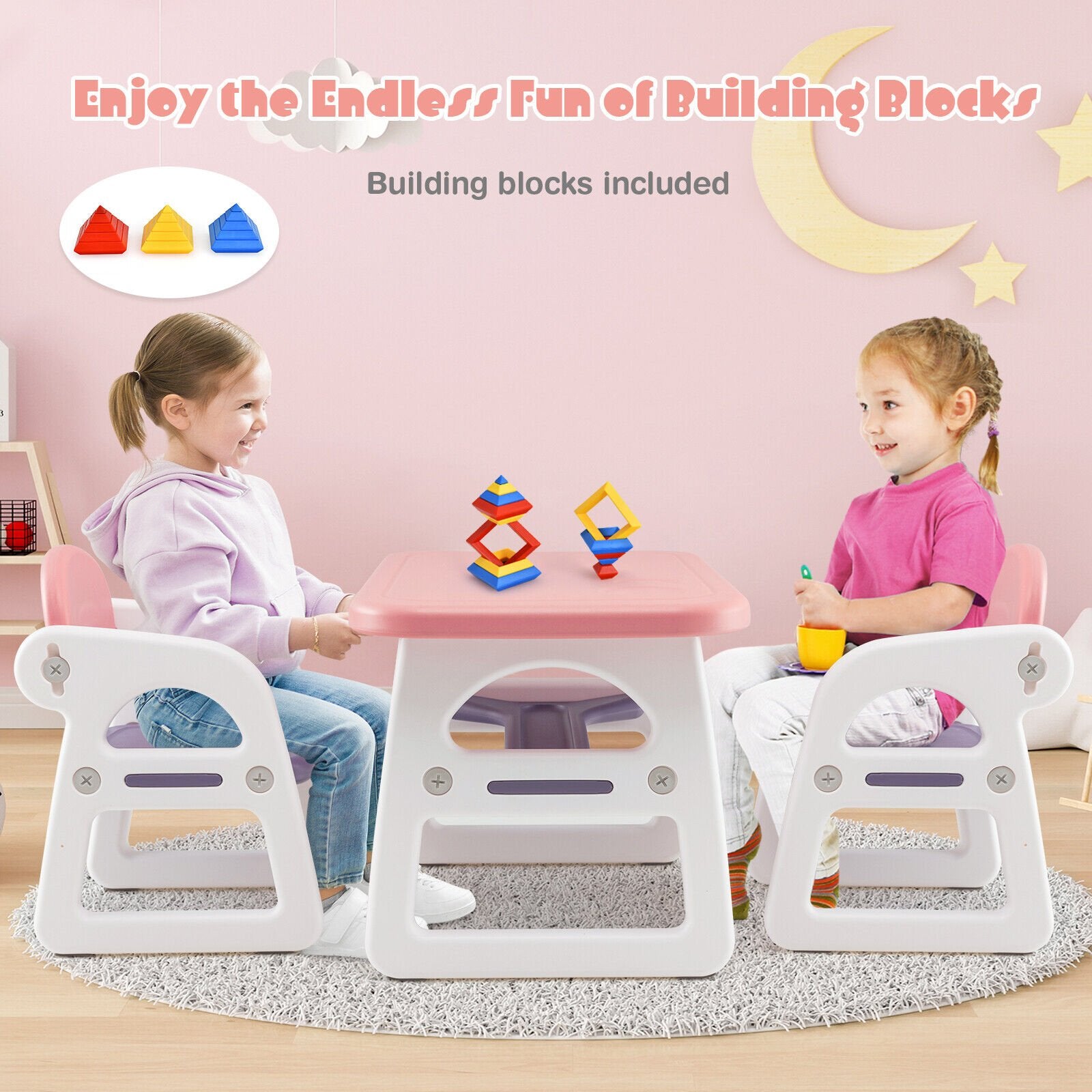 Kids Table and Chair Set with Building Blocks, Pink & Purple Kids Table & Chair Sets   at Gallery Canada