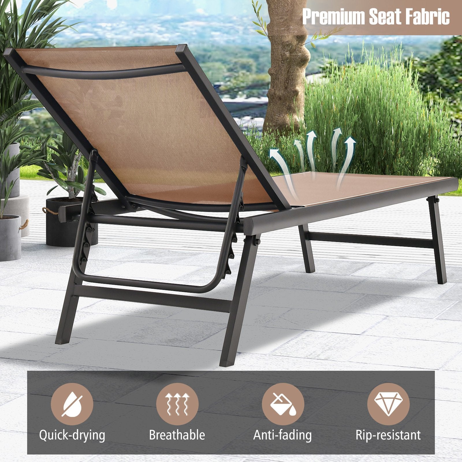 3 Pieces Patio Chaise Lounge Chair and Table Set for Poolside Yard, Brown Outdoor Chaise Lounges   at Gallery Canada