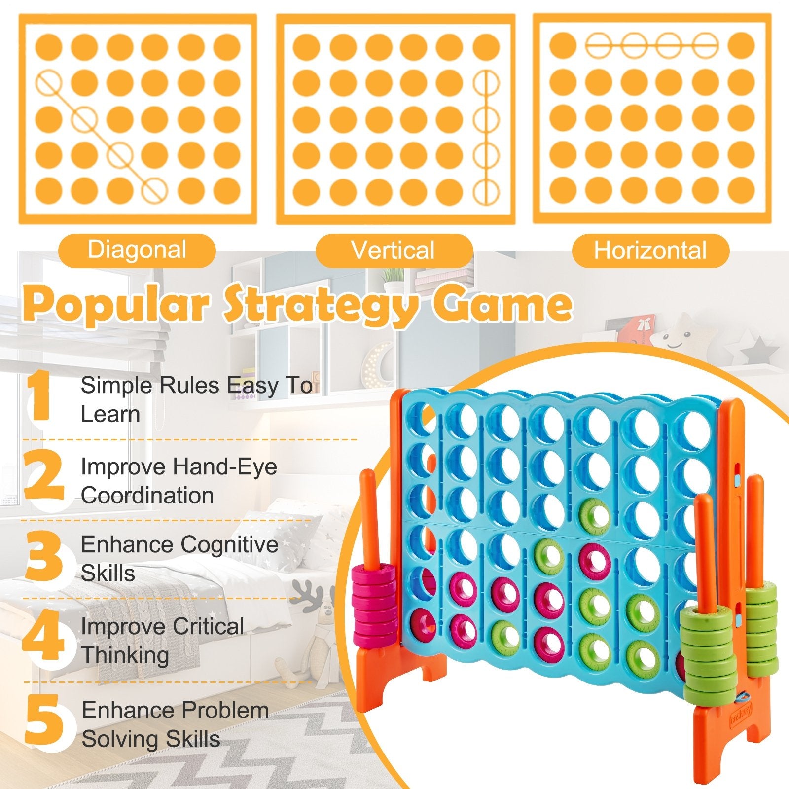 4 in A Row 4-to-Score Giant Jumbo Game Set for Family Party Holiday, Light Blue Lawn Games   at Gallery Canada