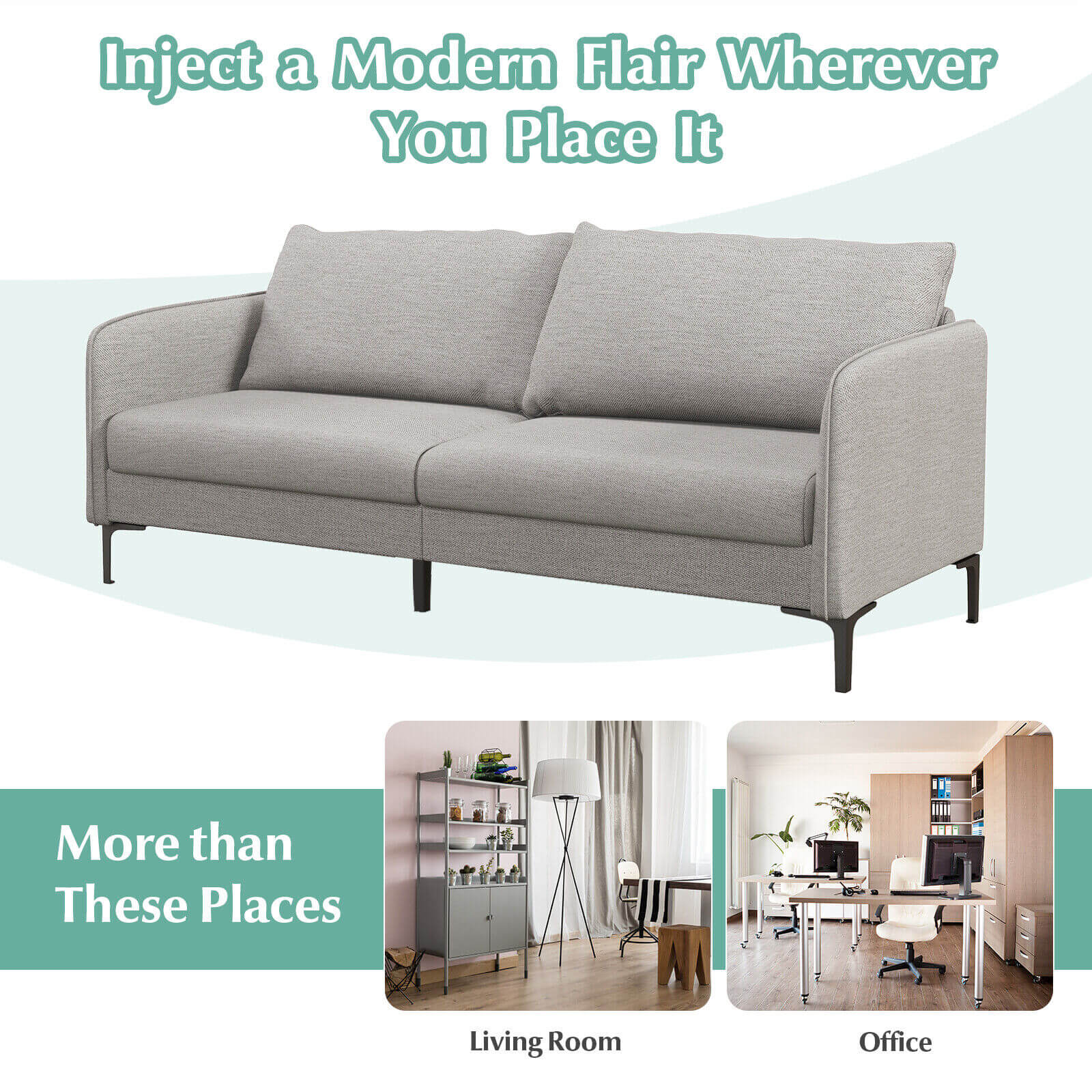 Modern 76 Inch Loveseat Sofa Couch for Apartment Dorm with Metal Legs, Gray Sofas & Loveseats   at Gallery Canada