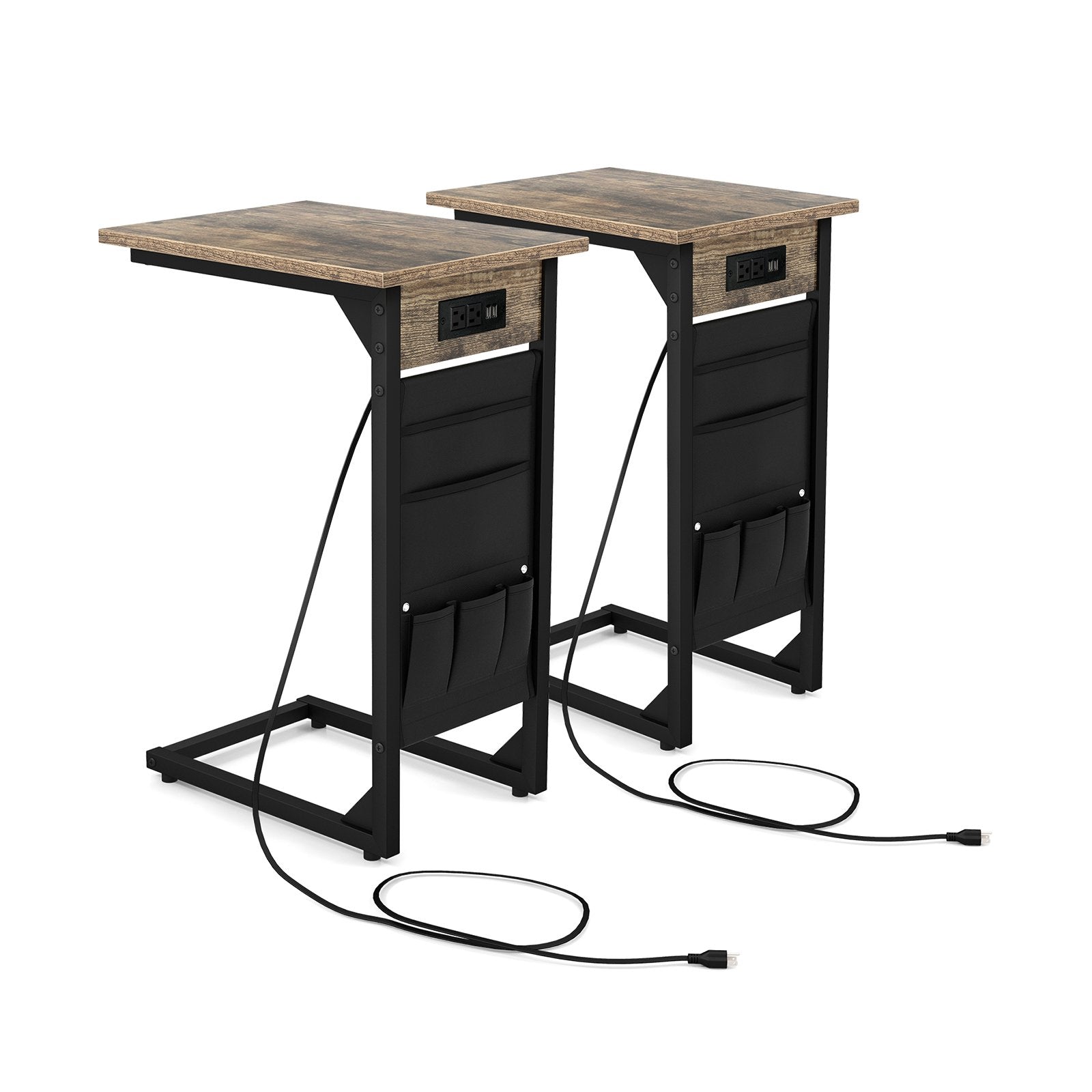 Set of 2 C Shaped End Table with Charging Station, Rustic Brown End & Side Tables   at Gallery Canada