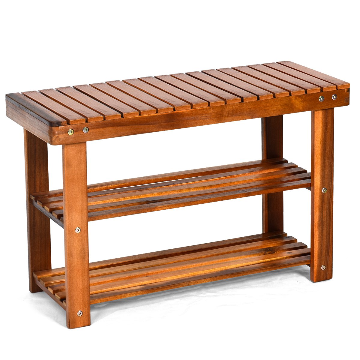 Freestanding Wood Bench with 3-Tier Storage Shelves, Natural Shoe Racks & Storage Benches   at Gallery Canada