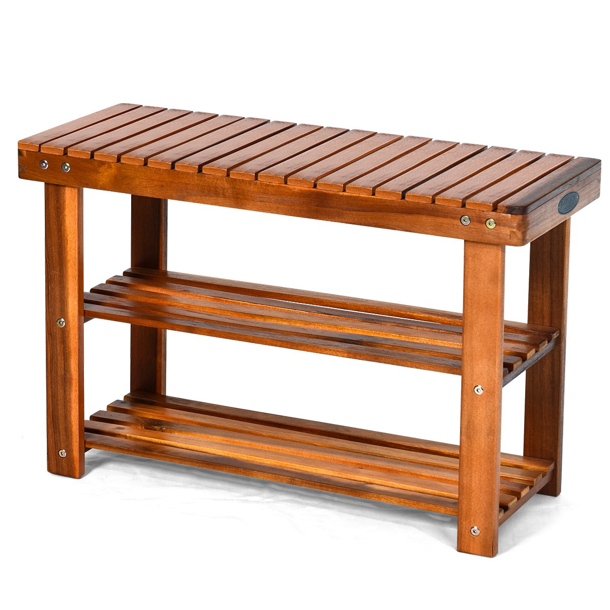 Freestanding Wood Bench with 3-Tier Storage Shelves, Natural Shoe Racks & Storage Benches   at Gallery Canada