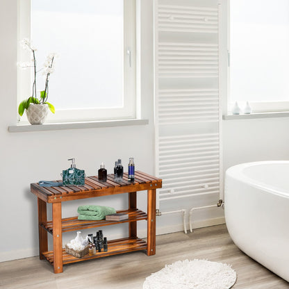 Freestanding Wood Bench with 3-Tier Storage Shelves, Natural Shoe Racks & Storage Benches   at Gallery Canada