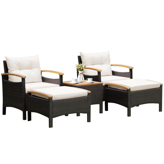 5 Pieces Patio Conversation Set with Cushions Coffee Table and 2 Ottomans, White Patio Conversation Sets   at Gallery Canada