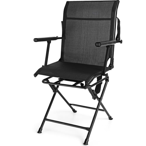 Foldable Swivel Patio Chair with Armrest and Mesh Back, Black
