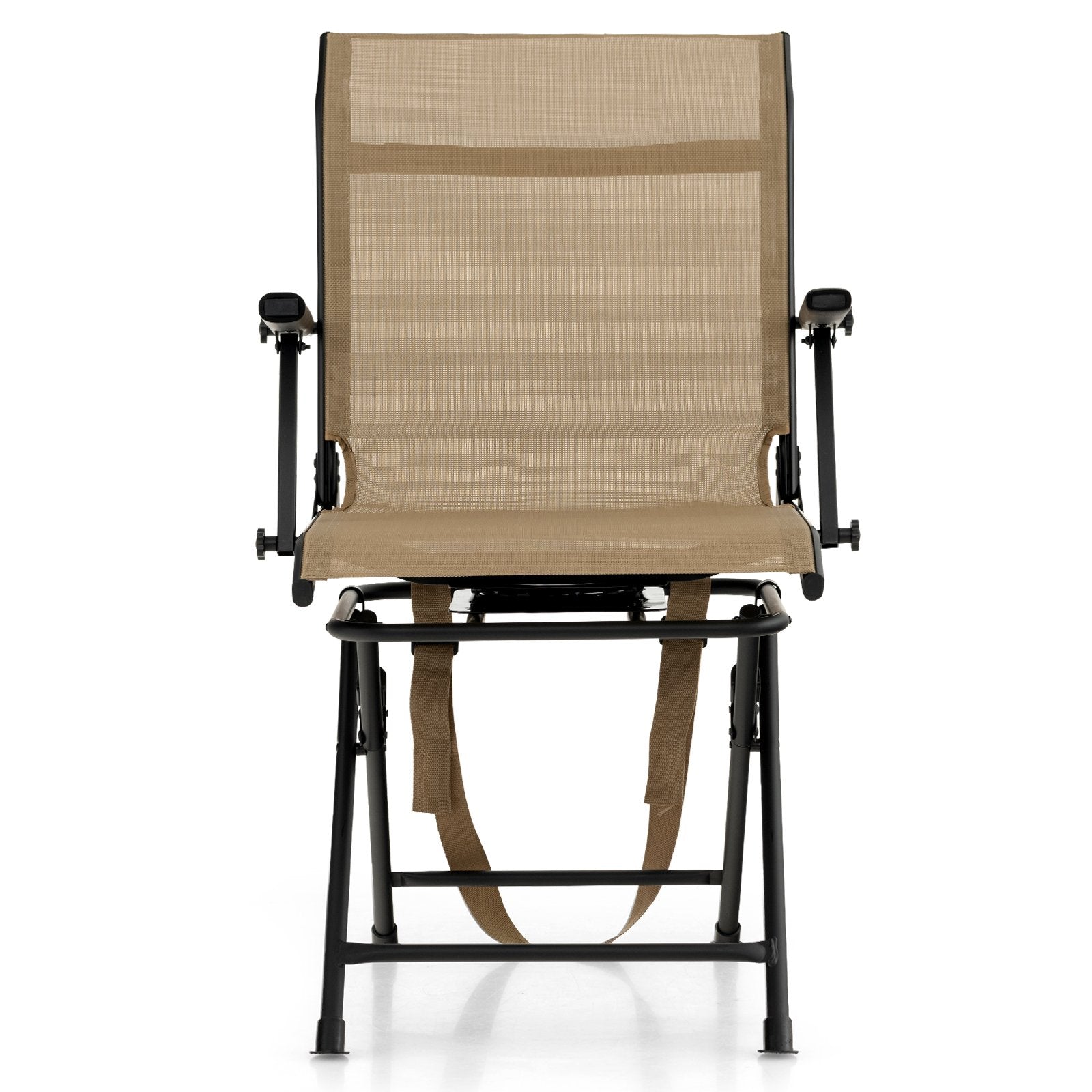 Foldable Swivel Patio Chair with Armrest and Mesh Back, Coffee Camping Furniture   at Gallery Canada