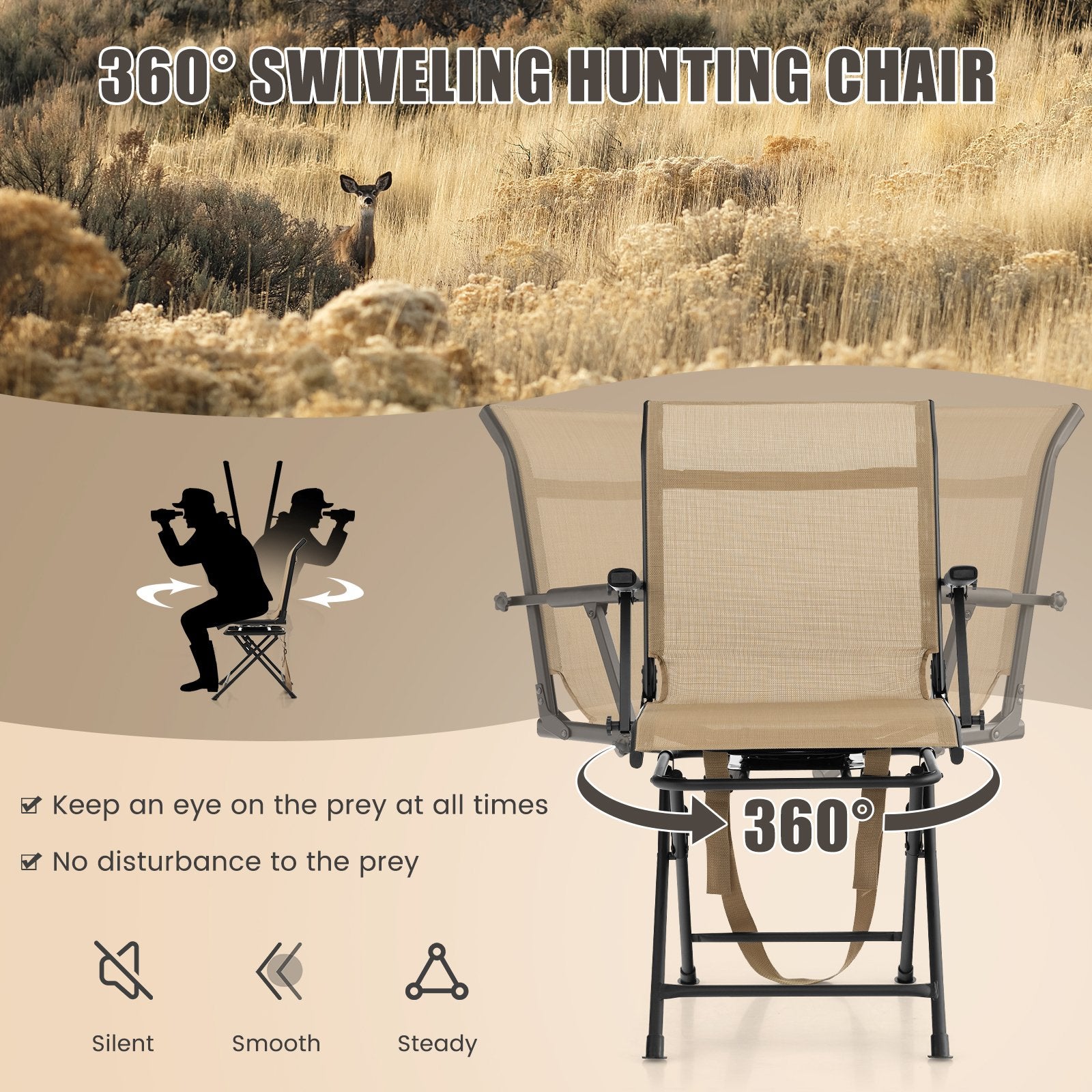 Foldable Swivel Patio Chair with Armrest and Mesh Back, Coffee Camping Furniture   at Gallery Canada