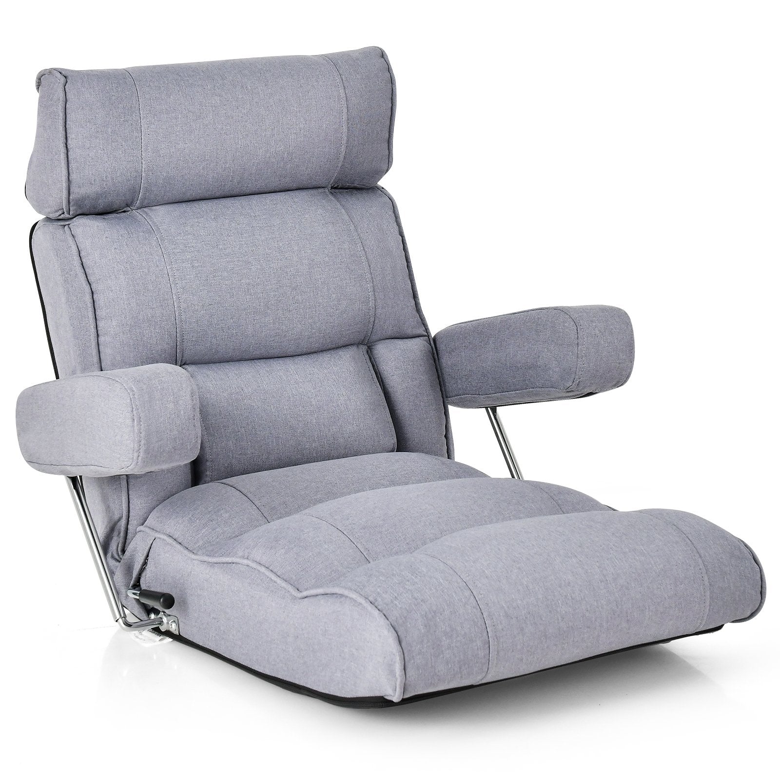 Adjustable Folding Sofa Chair with 6 Position Stepless Back, Gray Floor Chairs   at Gallery Canada