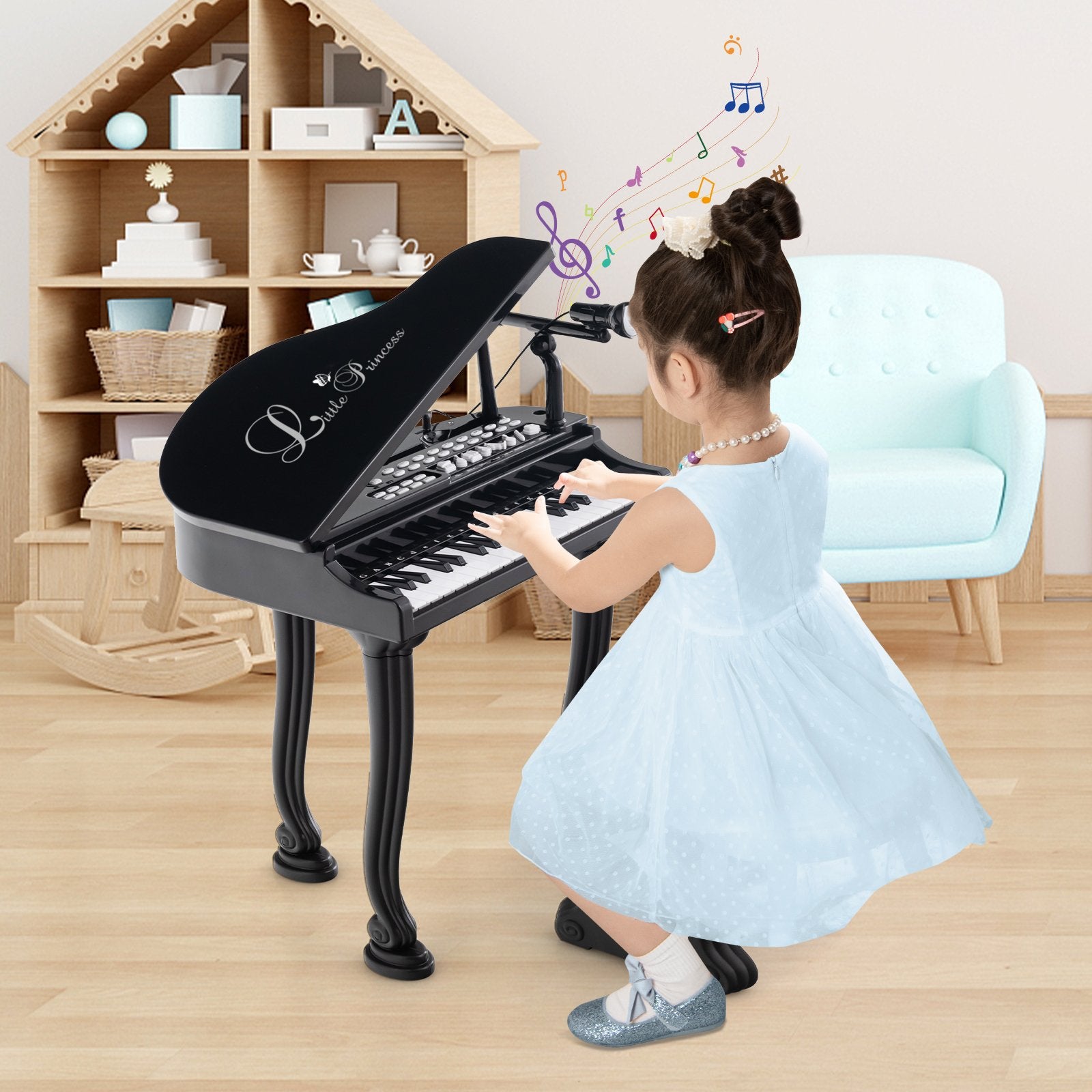 37 Keys Kids Piano Keyboard with Stool and Piano Lid, Black Pianos & Keyboards   at Gallery Canada