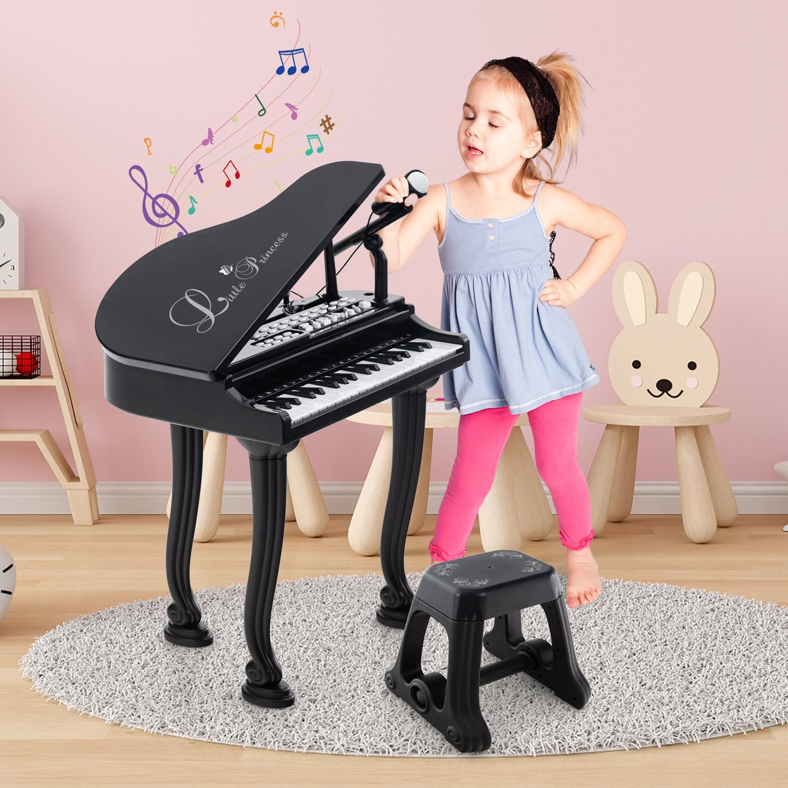 37 Keys Kids Piano Keyboard with Stool and Piano Lid, Black Pianos & Keyboards   at Gallery Canada