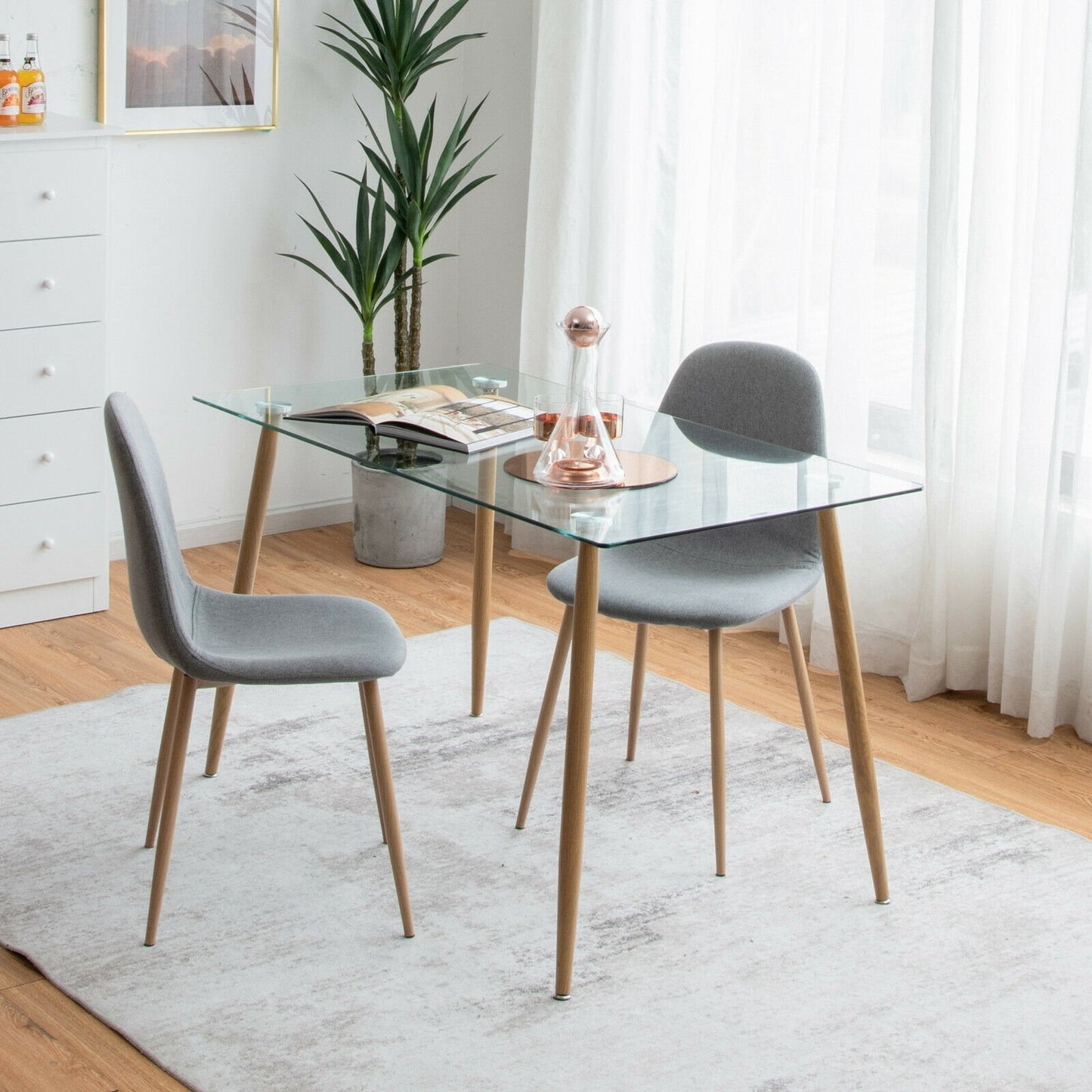 Modern Glass Rectangular Dining Table with Metal Legs, Natural Dining Tables   at Gallery Canada