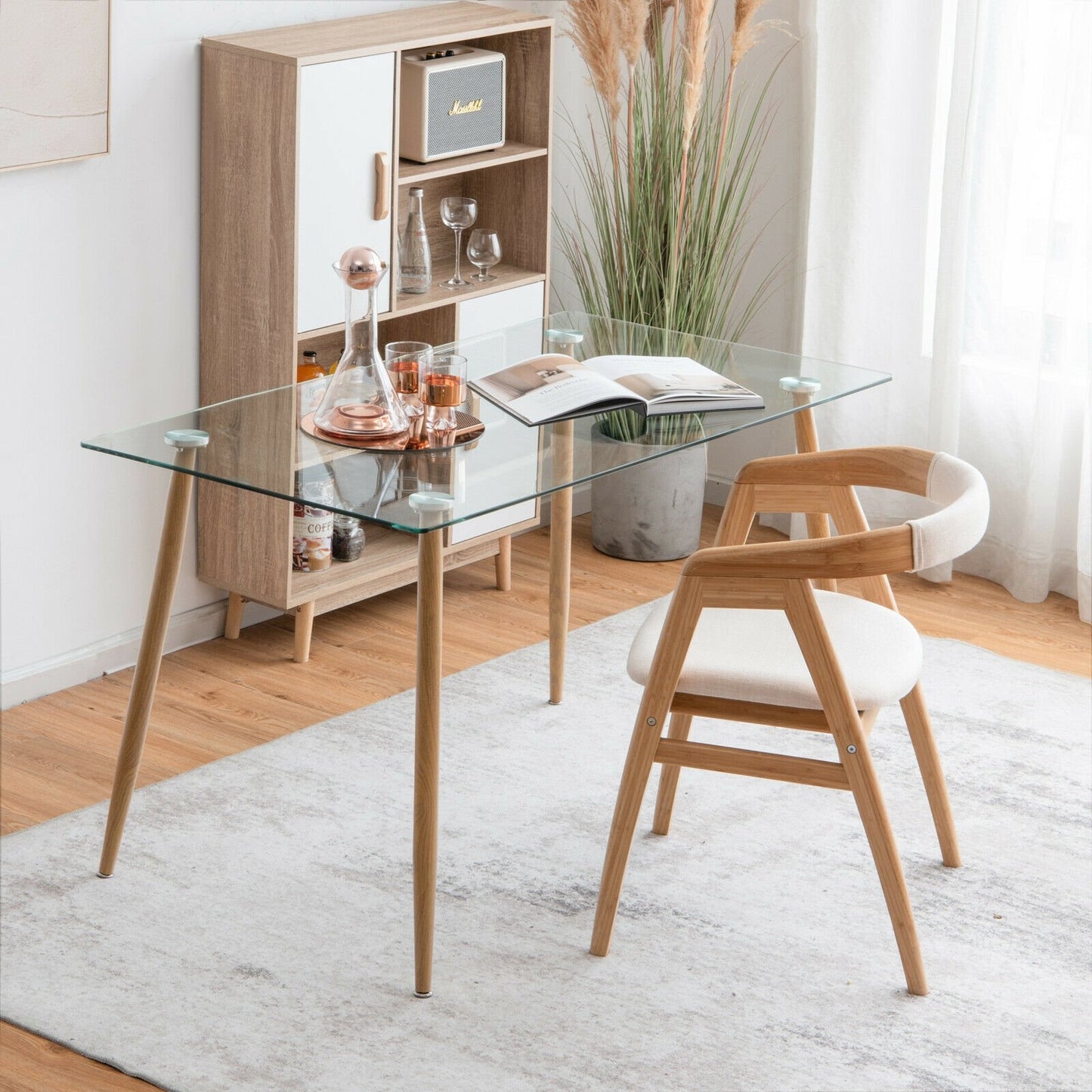 Modern Glass Rectangular Dining Table with Metal Legs, Natural Dining Tables   at Gallery Canada