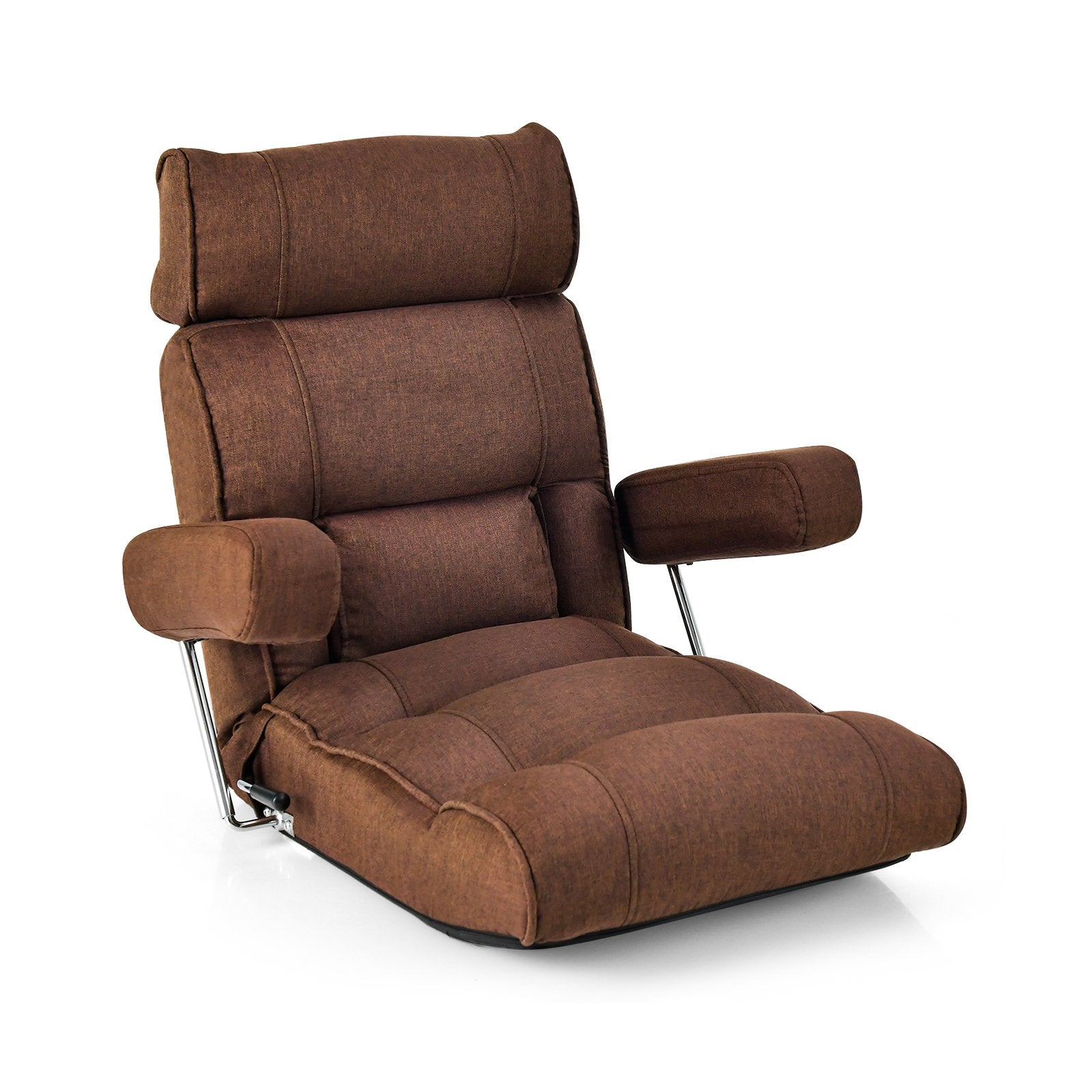 Adjustable Folding Sofa Chair with 6 Position Stepless Back, Brown Floor Chairs   at Gallery Canada