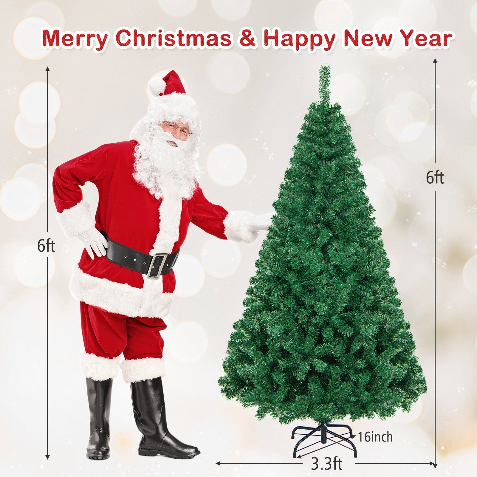 Artificial PVC Hinged Christmas Tree with Solid Metal Stand-6 ft, Green Christmas Tree   at Gallery Canada