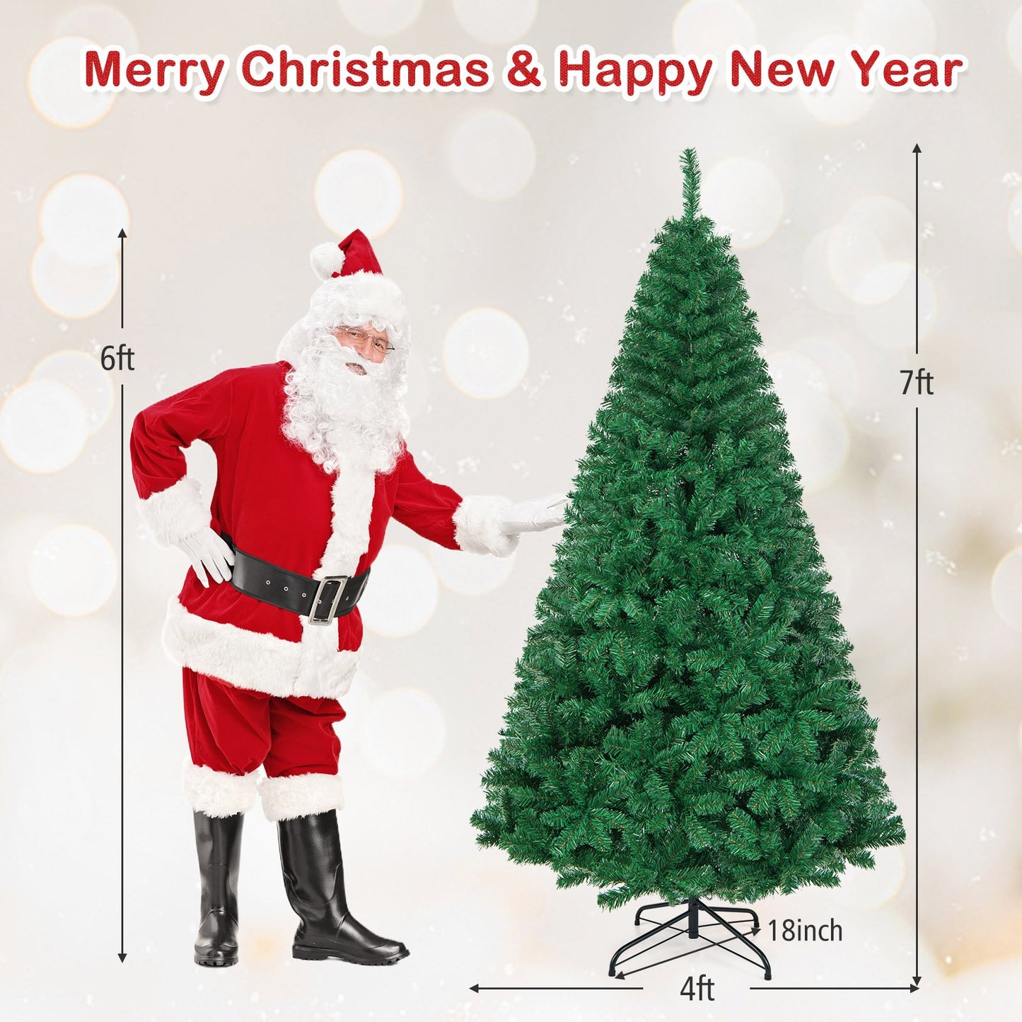 Artificial PVC Hinged Christmas Tree with Solid Metal Stand-7 ft, Green Christmas Tree   at Gallery Canada