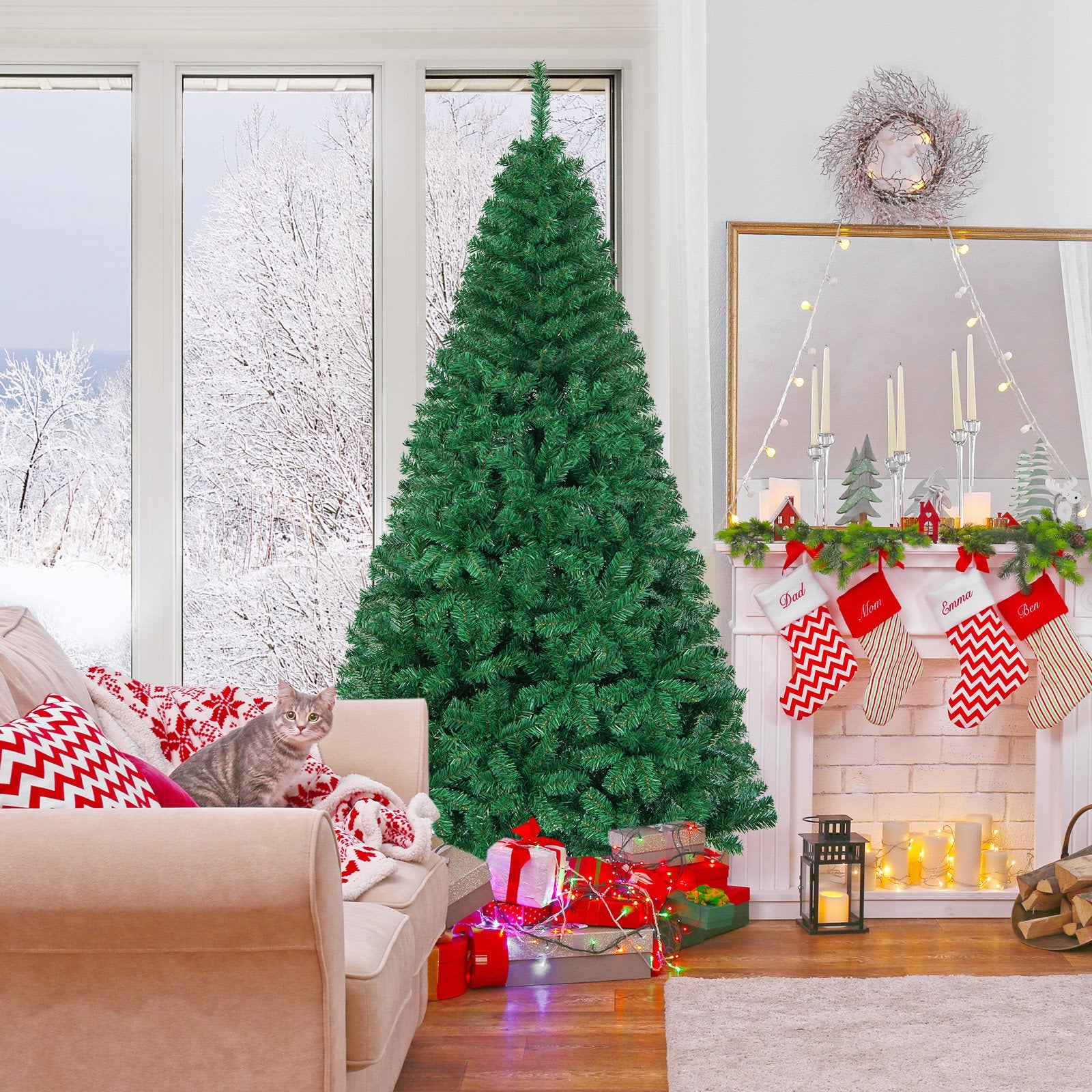 Artificial PVC Hinged Christmas Tree with Solid Metal Stand-7 ft, Green Christmas Tree   at Gallery Canada