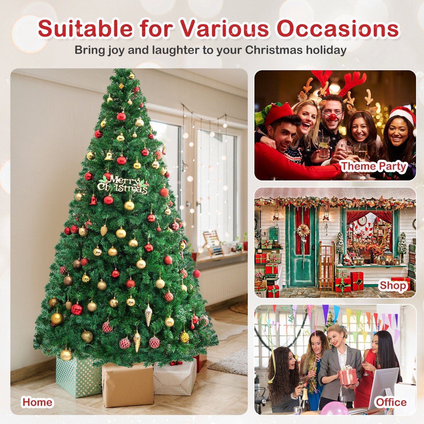 Artificial PVC Hinged Christmas Tree with Solid Metal Stand-8 ft, Green Christmas Tree   at Gallery Canada