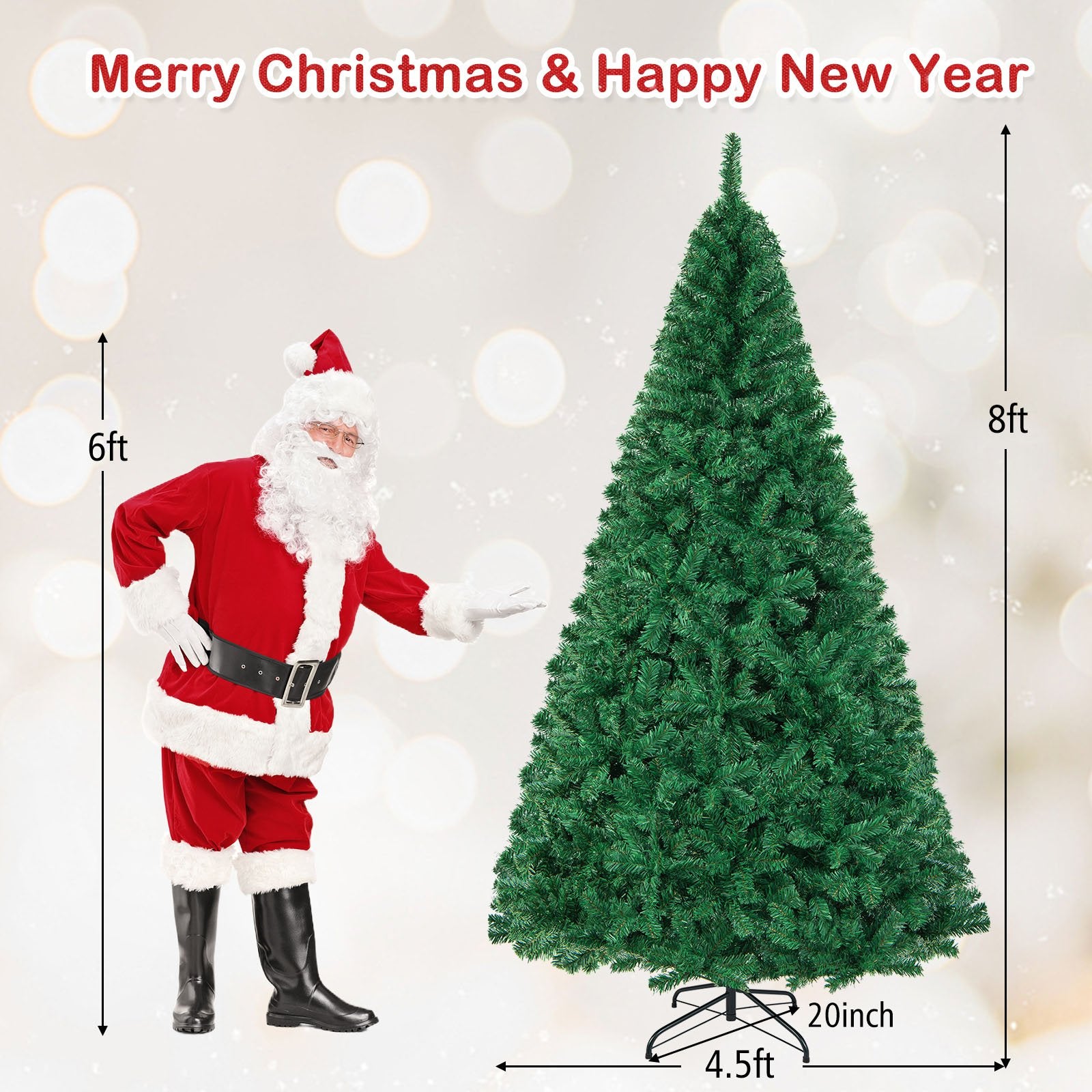 Artificial PVC Hinged Christmas Tree with Solid Metal Stand-8 ft, Green Christmas Tree   at Gallery Canada