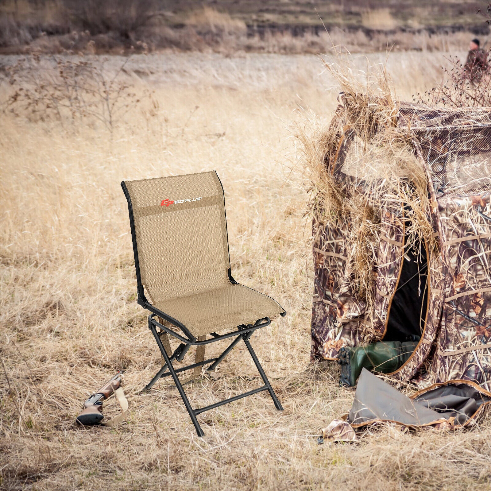 All-weather Outdoor Foldable 360-Degree Swivel Chair with Iron Frame, Brown Camping Furniture at Gallery Canada