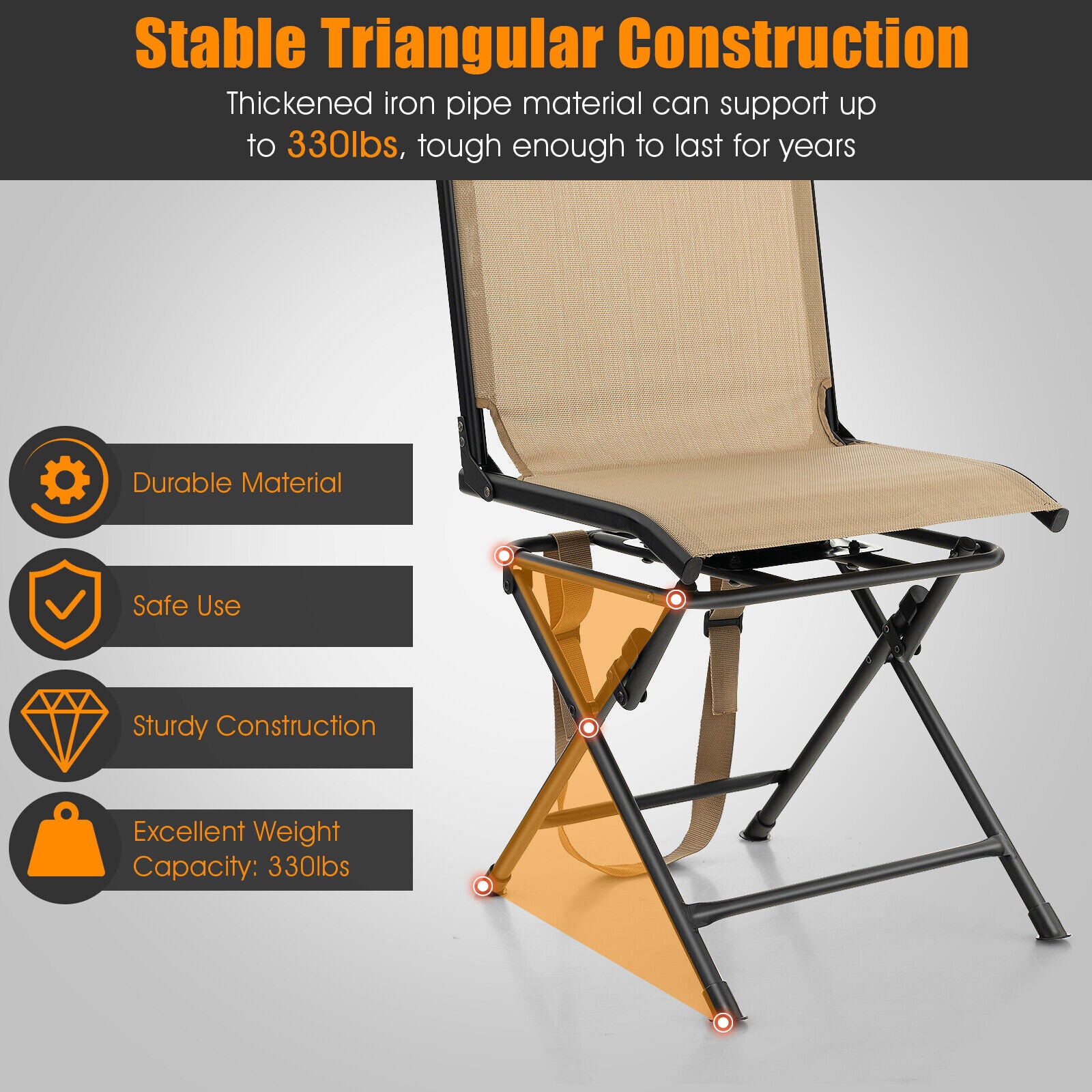 All-weather Outdoor Foldable 360-Degree Swivel Chair with Iron Frame, Brown Camping Furniture at Gallery Canada