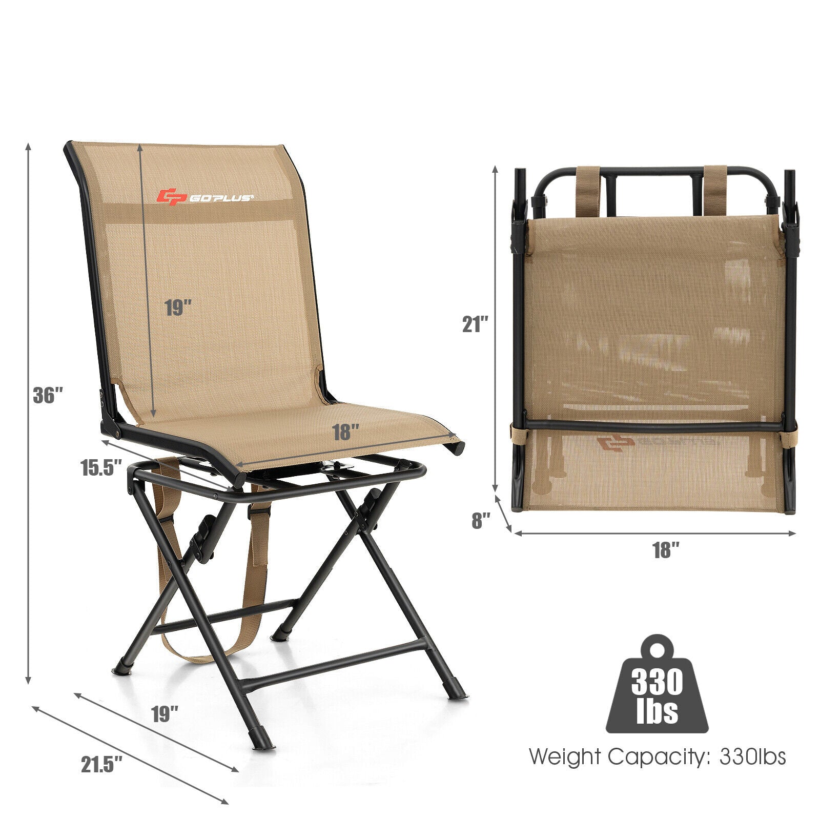 All-weather Outdoor Foldable 360-Degree Swivel Chair with Iron Frame, Brown Camping Furniture at Gallery Canada