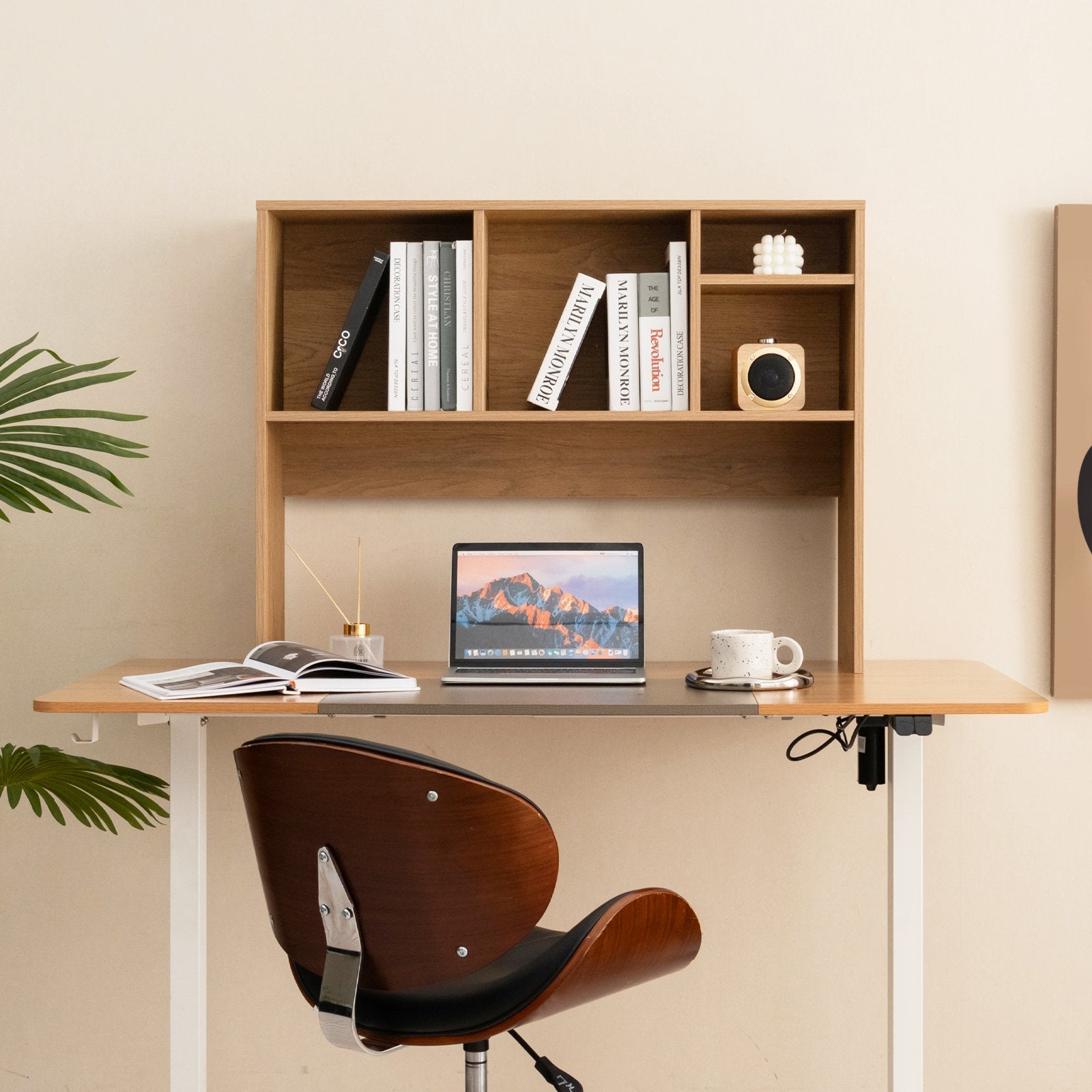 Computer Desktop Bookcase with 4 Cubbies and Open Back Compartment, Natural Bookcases   at Gallery Canada