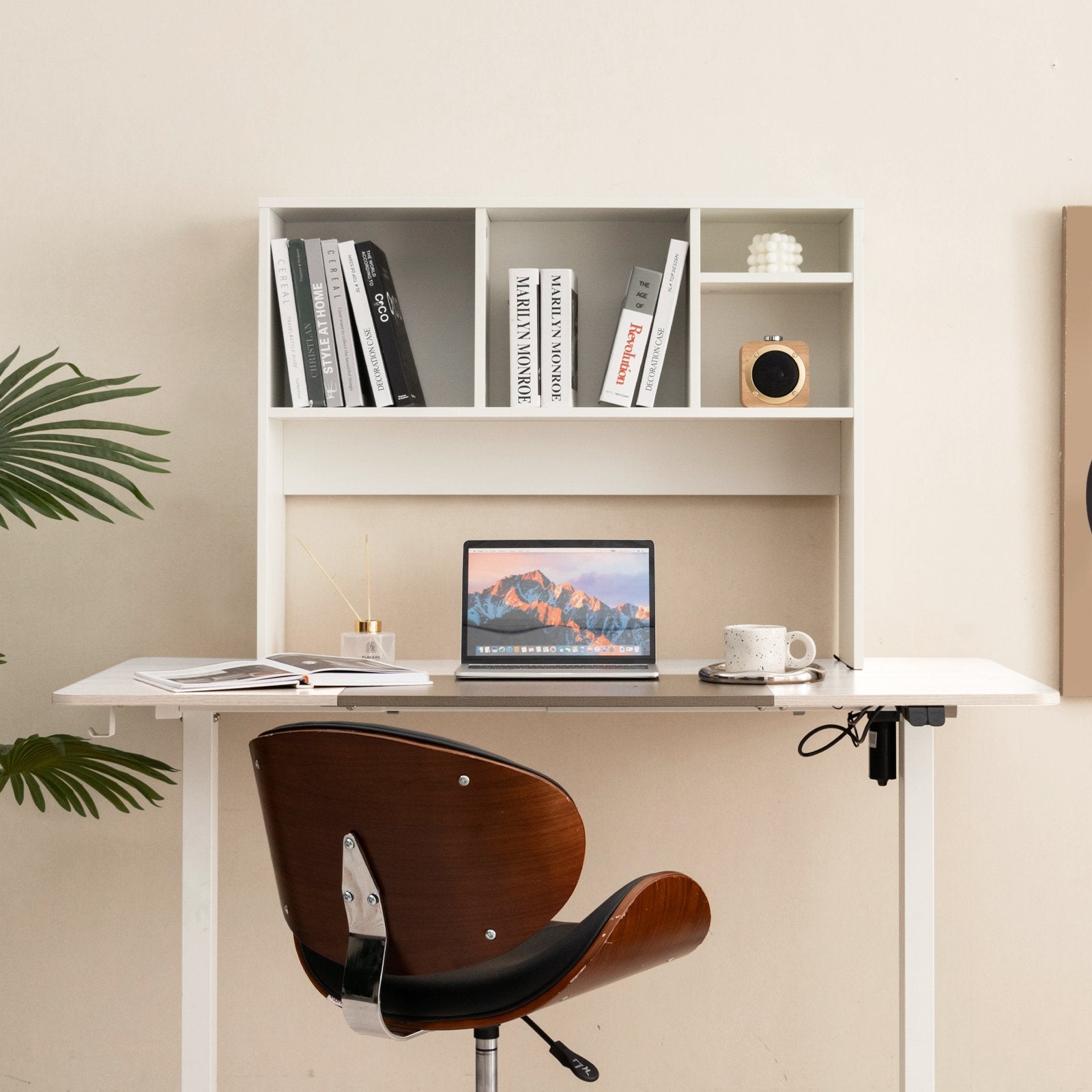 Computer Desktop Bookcase with 4 Cubbies and Open Back Compartment, White Bookcases   at Gallery Canada