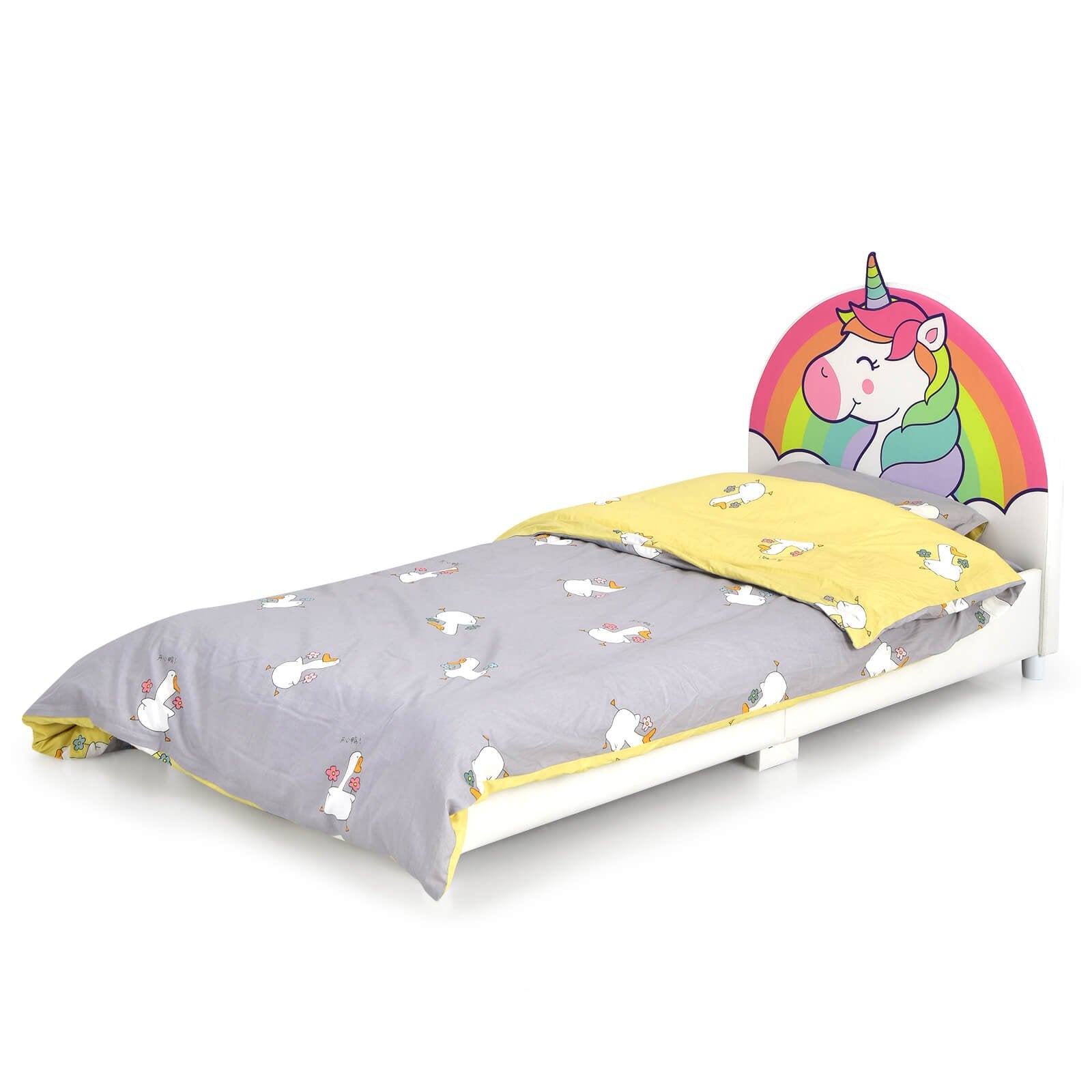 Children Twin Size Upholstered  Platform Single Bed, White Toddler Beds   at Gallery Canada