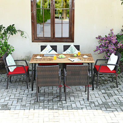 7Pcs Patio Rattan Cushioned Dining Set with Umbrella Hole, Red Patio Dining Sets   at Gallery Canada