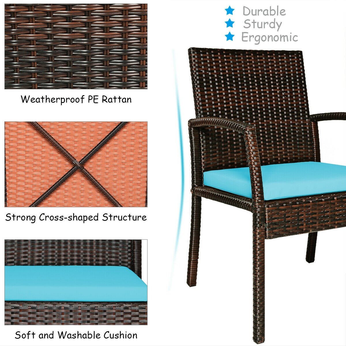 7Pcs Patio Rattan Cushioned Dining Set with Umbrella Hole, Turquoise Patio Dining Sets   at Gallery Canada