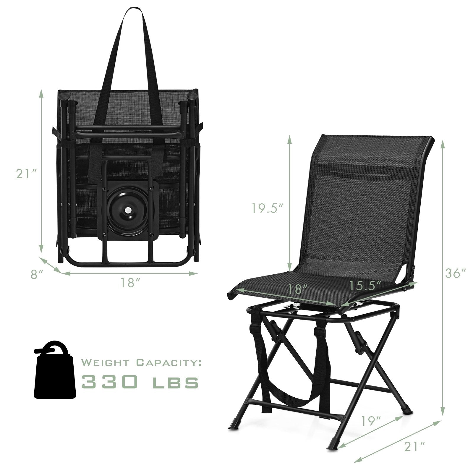 All-weather Outdoor Foldable 360-Degree Swivel Chair with Iron Frame, Black Camping Furniture   at Gallery Canada