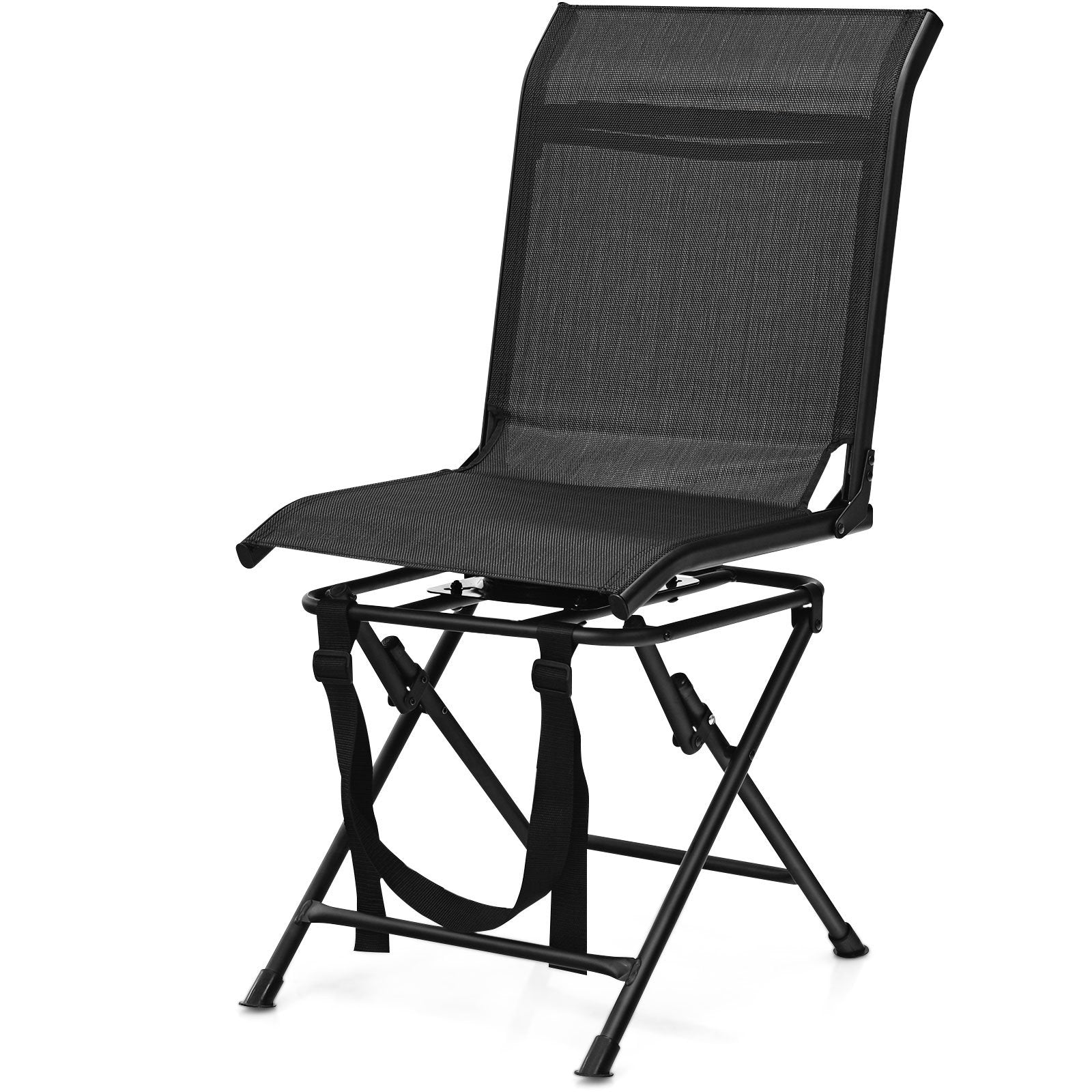 All-weather Outdoor Foldable 360-Degree Swivel Chair with Iron Frame, Black Camping Furniture   at Gallery Canada