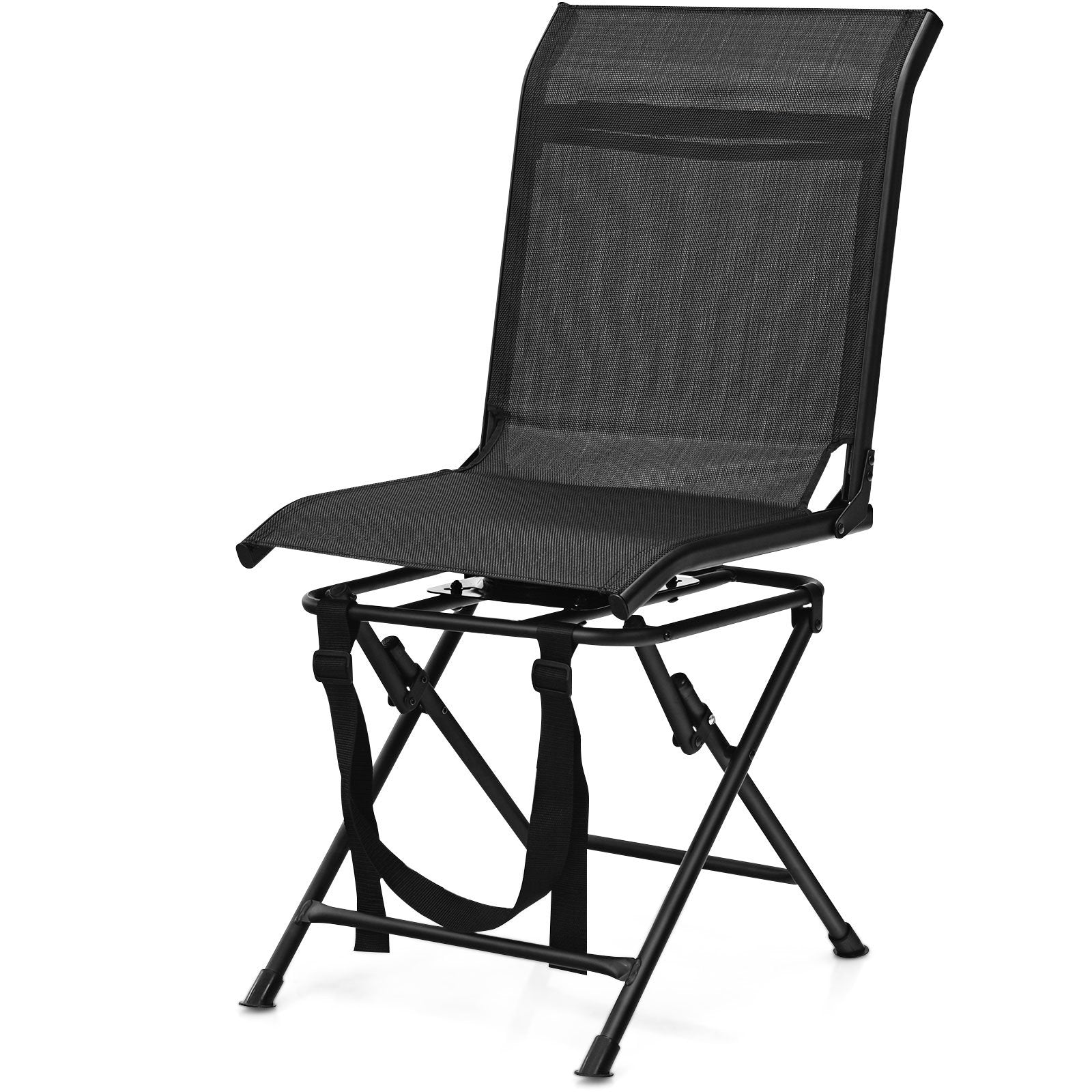 All-weather Outdoor Foldable 360-Degree Swivel Chair with Iron Frame, Black - Gallery Canada