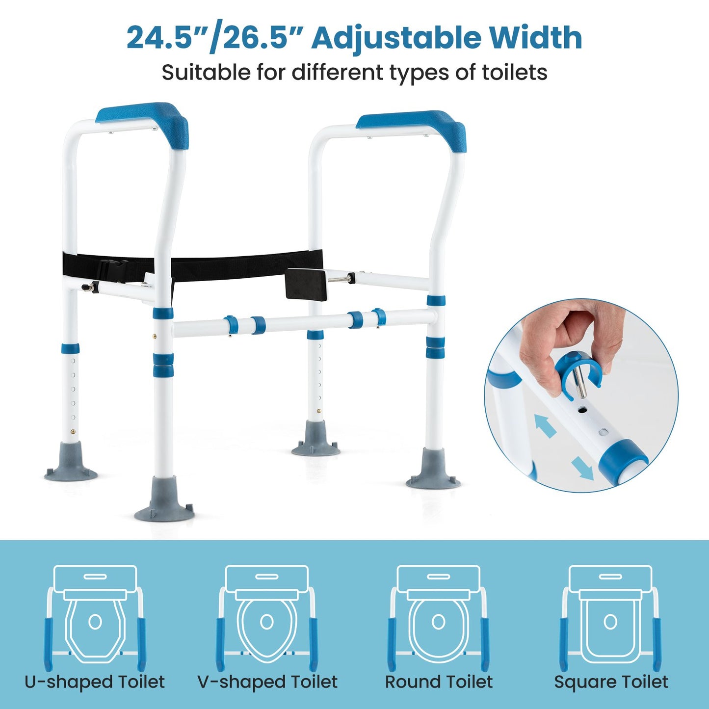 Toilet Safety Rail with Adjustable Height for Elderly, Blue Bath Safety   at Gallery Canada