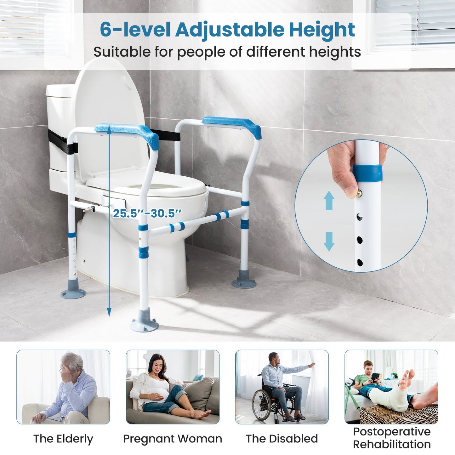 Toilet Safety Rail with Adjustable Height for Elderly, Blue Bath Safety   at Gallery Canada