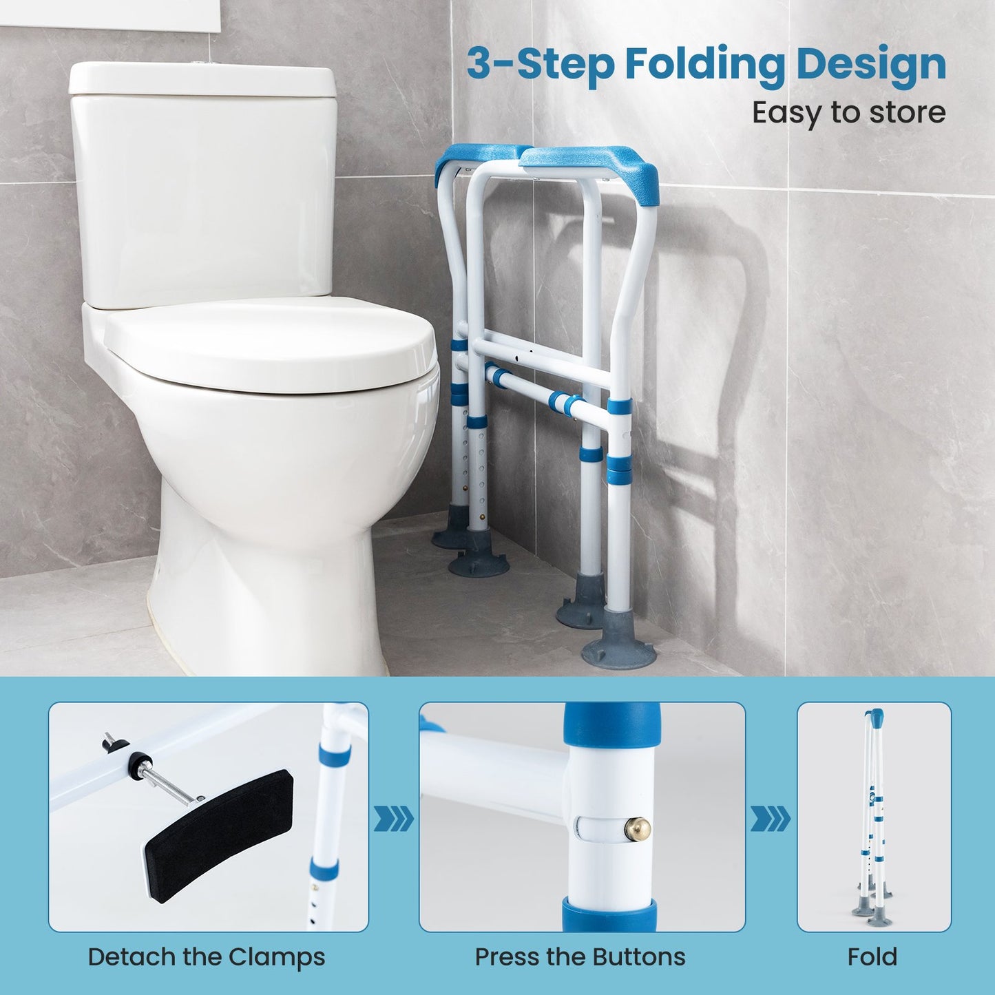 Toilet Safety Rail with Adjustable Height for Elderly, Blue Bath Safety   at Gallery Canada