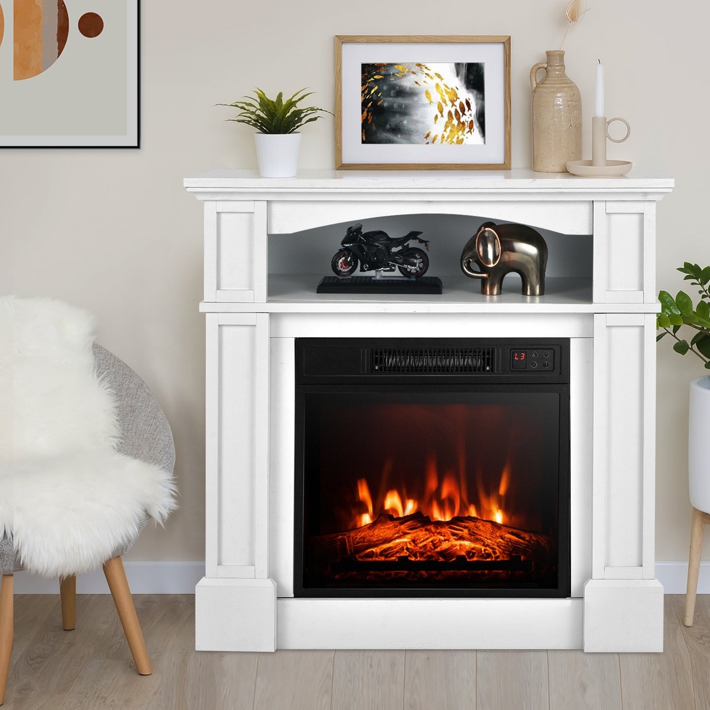 32 Inch 1400W Electric TV Stand Fireplace with Shelf, White - Gallery Canada