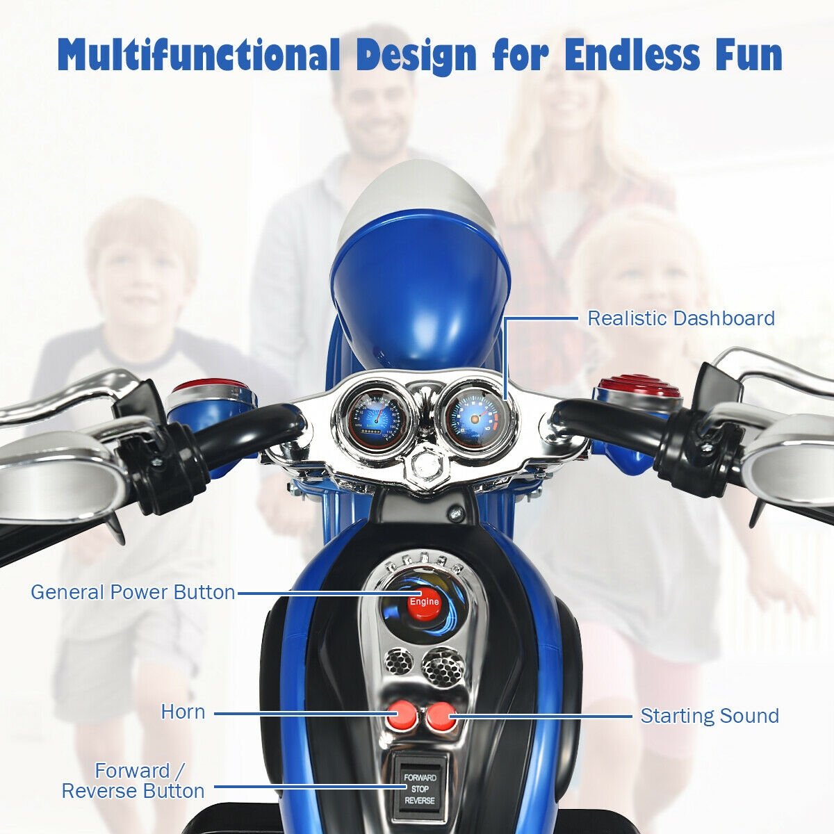 6V 3 Wheel Kids Motorcycle, Blue Powered Ride On Toys   at Gallery Canada