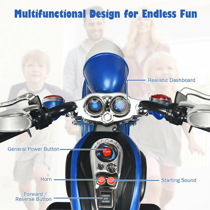 6V 3 Wheel Kids Motorcycle, Blue - Gallery Canada