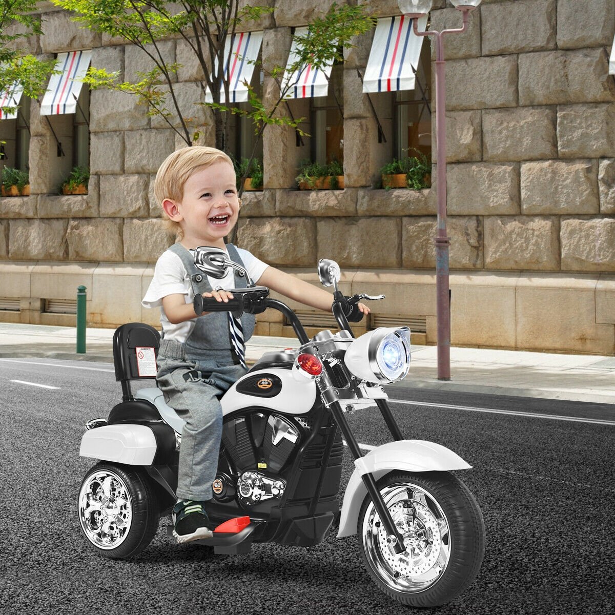 6V 3 Wheel Kids Motorcycle, White Powered Ride On Toys   at Gallery Canada