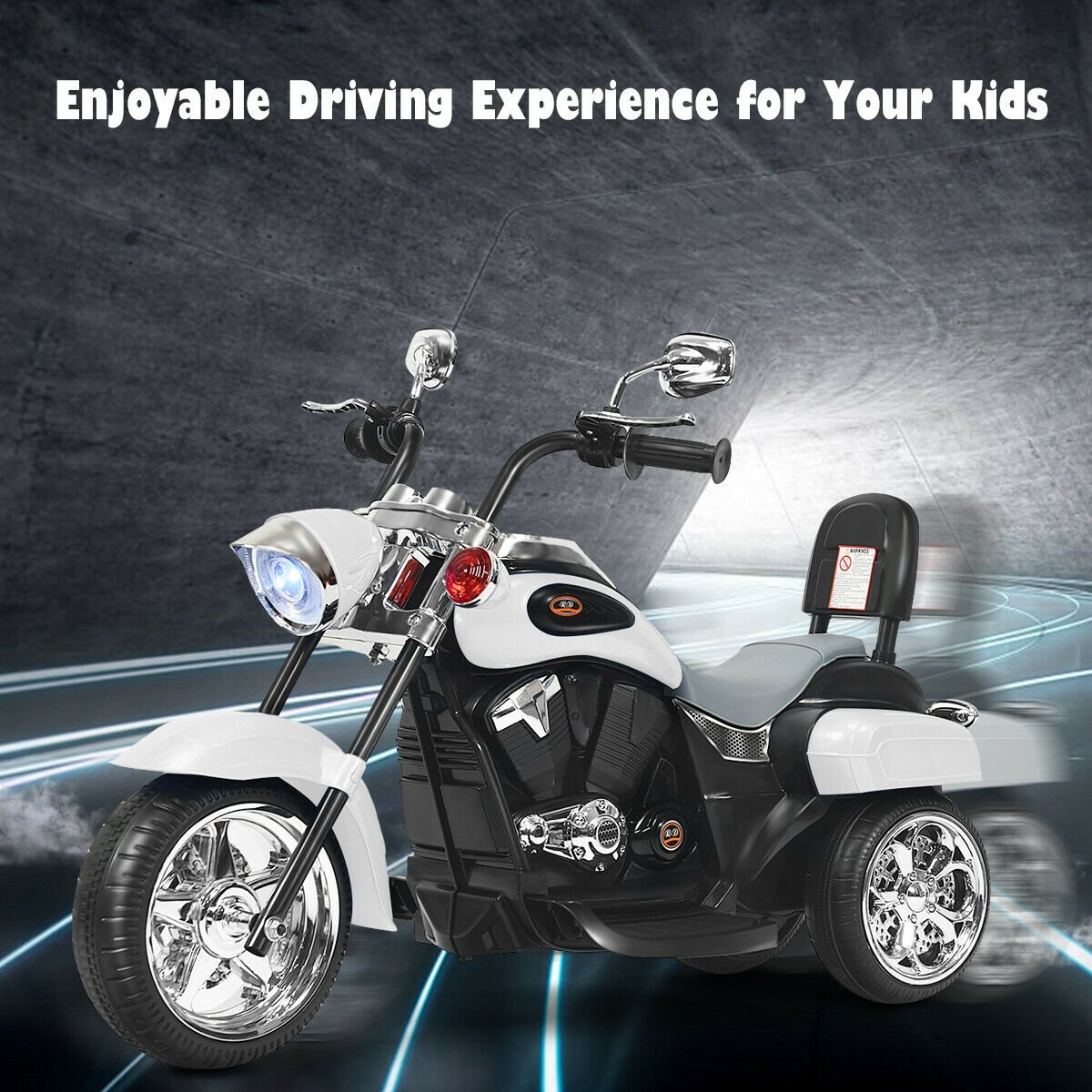 6V 3 Wheel Kids Motorcycle, White - Gallery Canada