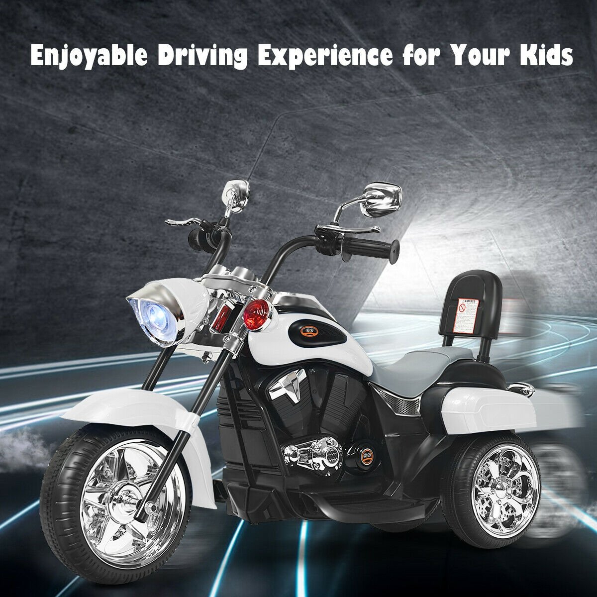 6V 3 Wheel Kids Motorcycle, White Powered Ride On Toys   at Gallery Canada